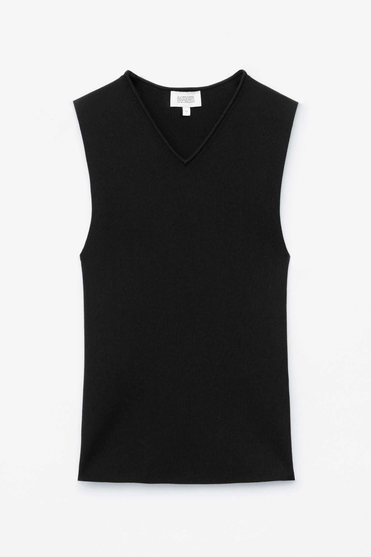 Camisola de malha sem mangas com decote em V - Preto/Amarelo - 1