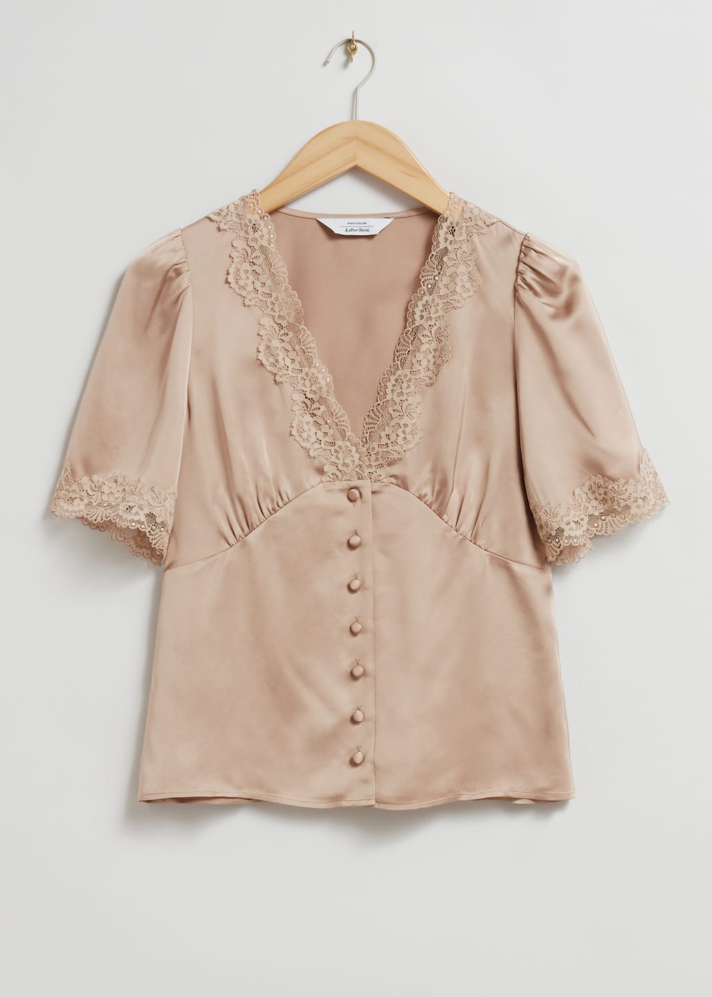 Lace Trimmed Satin Blouse - Dusty Beige - Still Life