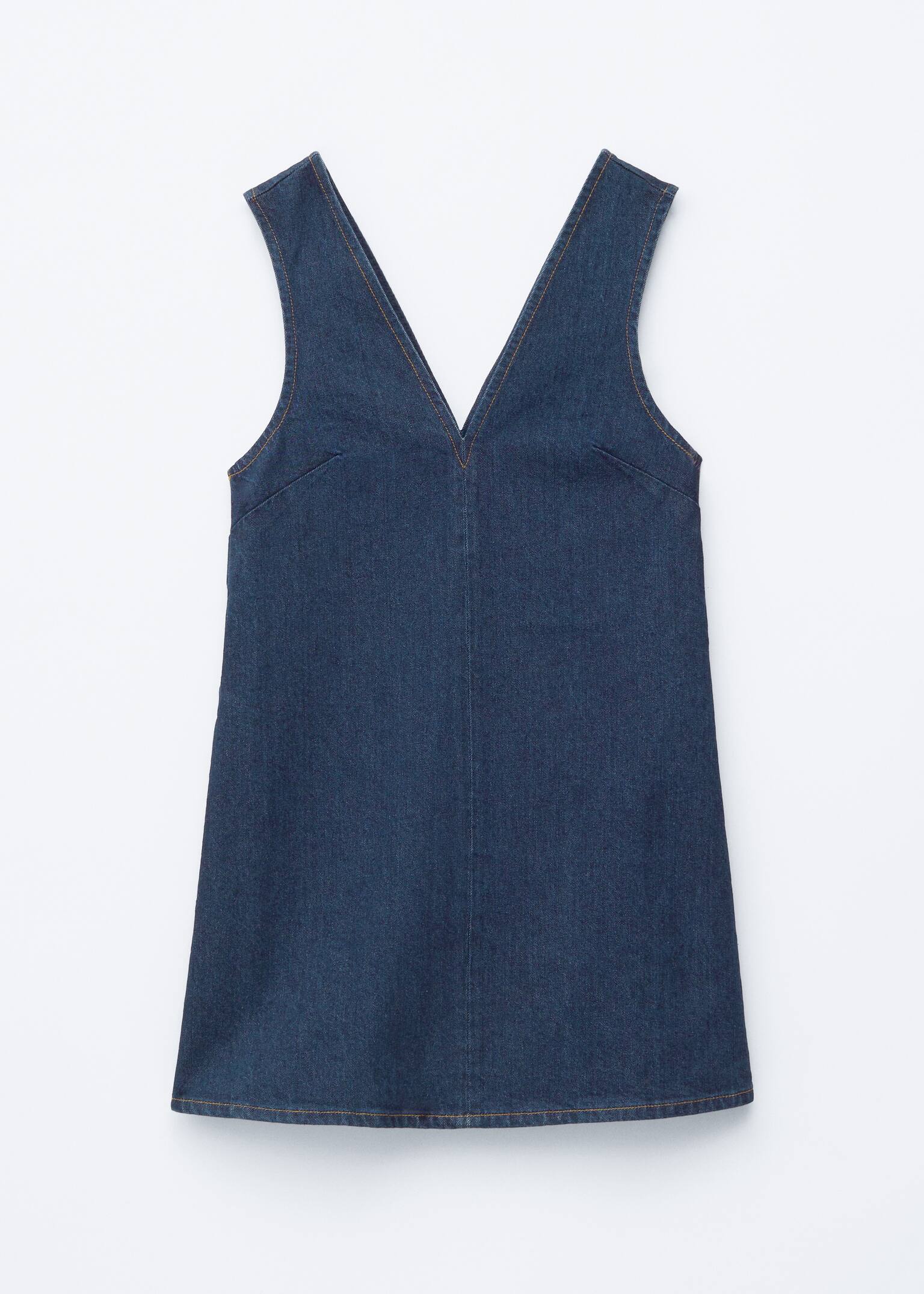 V-Neck Denim Mini Dress - Dark Blue - 2