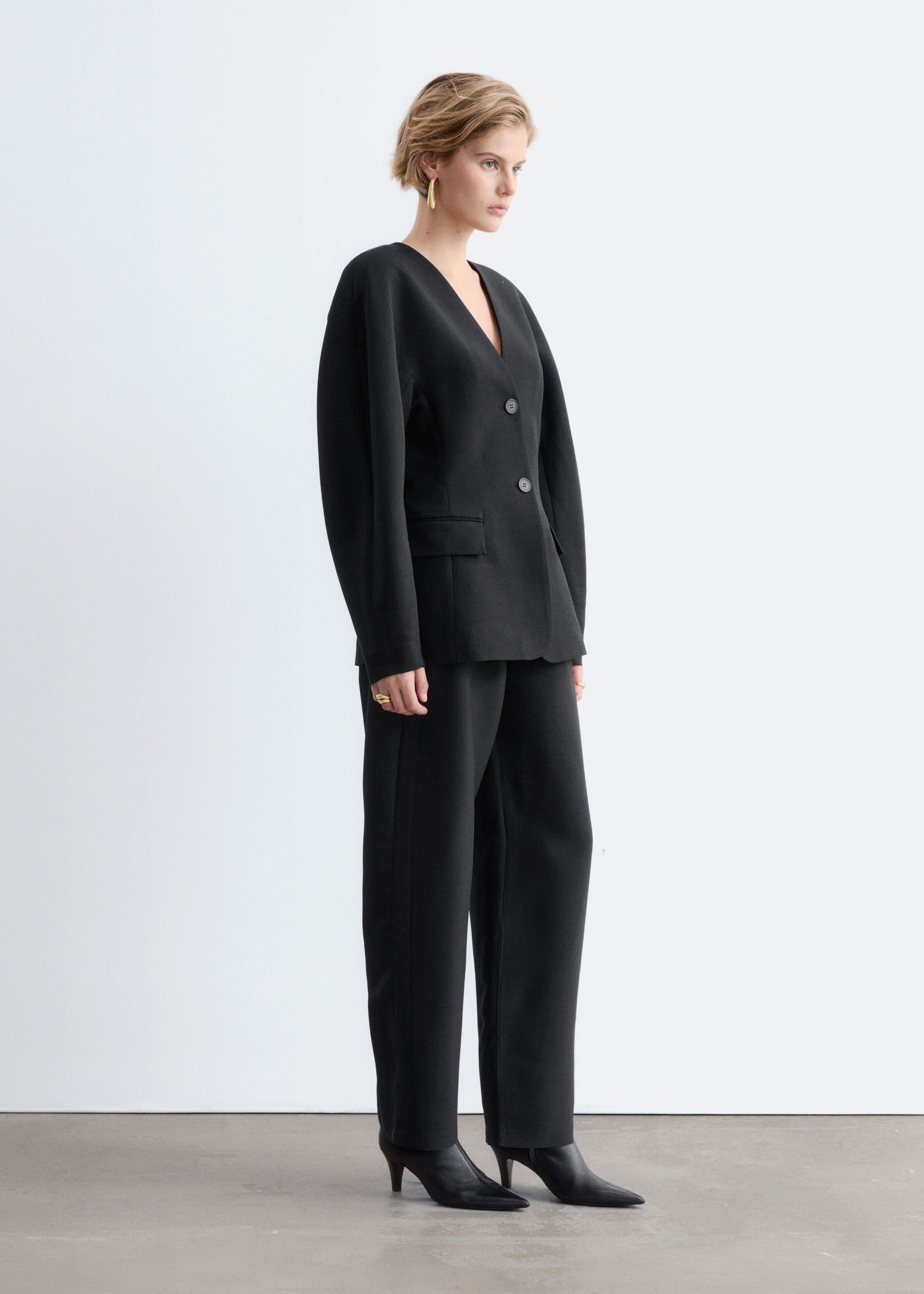 Collarless Sculpted Blazer - Black - Lookbook