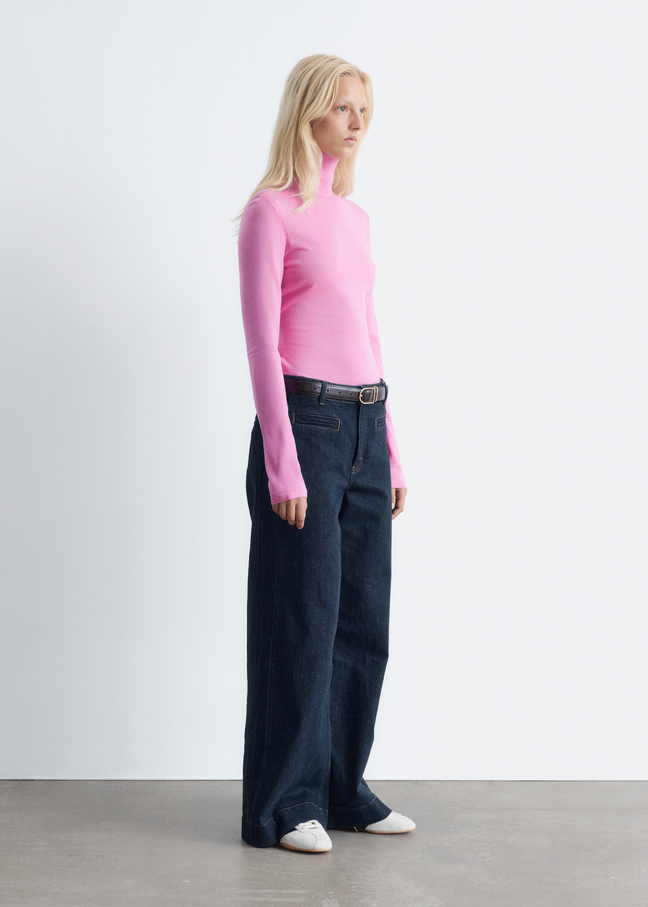 Visa större bild: Finstickad polotröja ull - Rosa - DAM | H&M SE 3