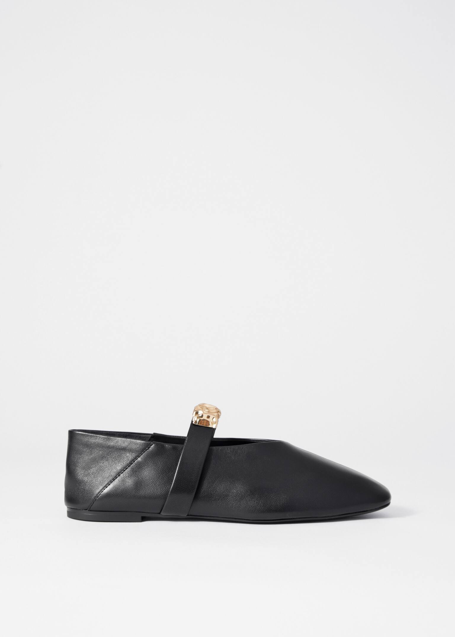 Embellished Leather Ballet Flats - Black