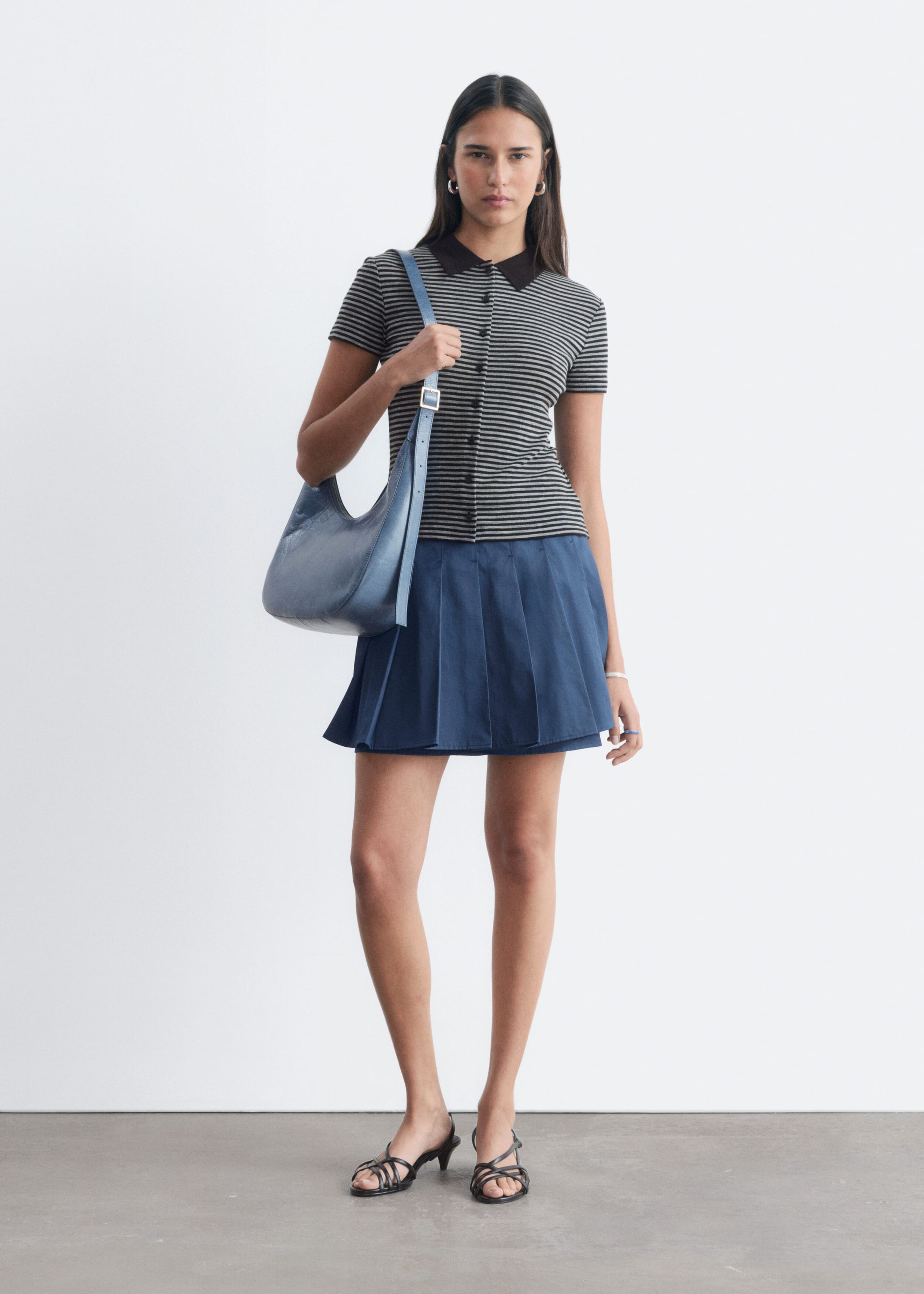 Buttoned Jersey Top - Grey/Black - Lookbook