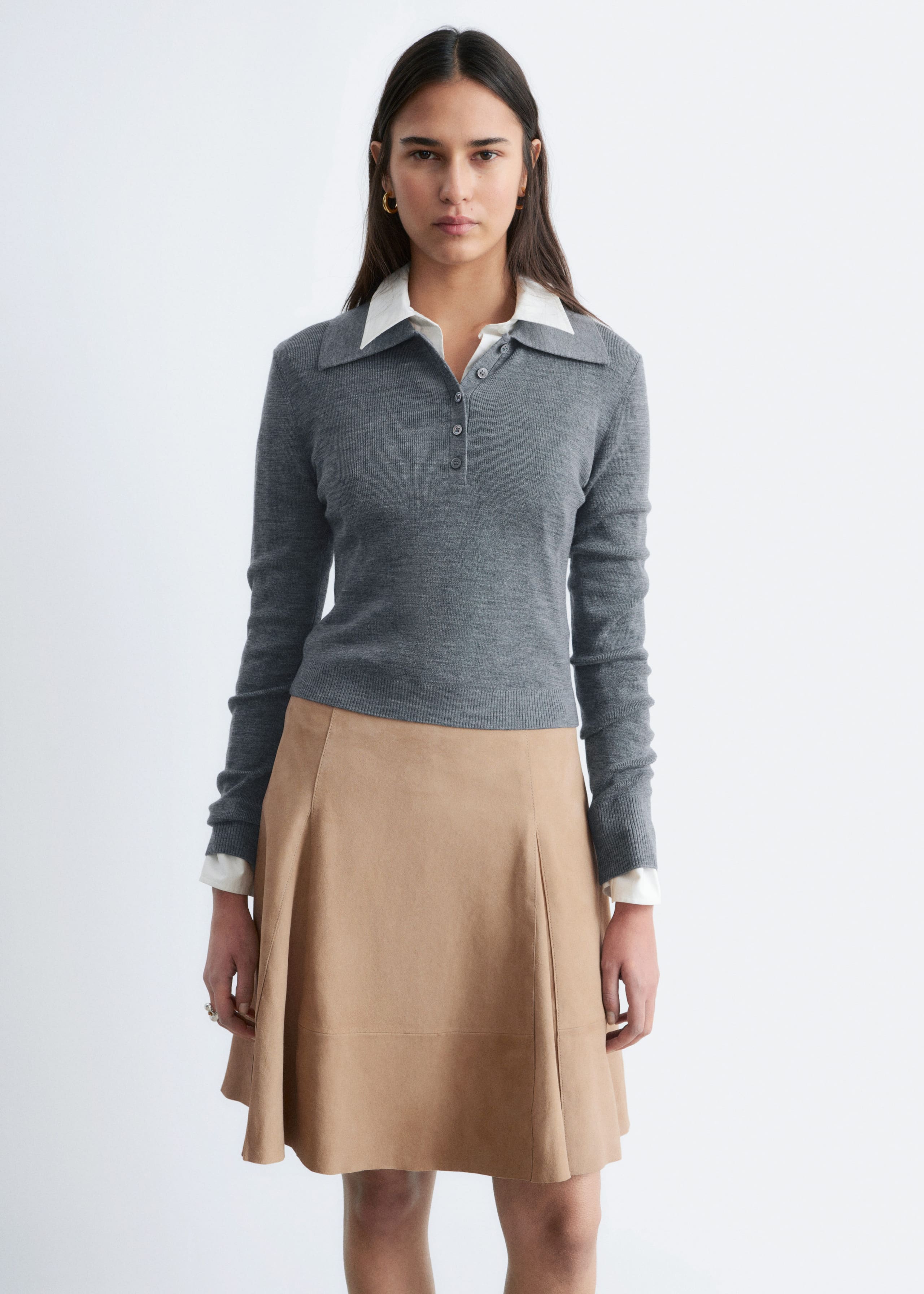 Knee-length A-line Suede Skirt - Beige - Lookbook