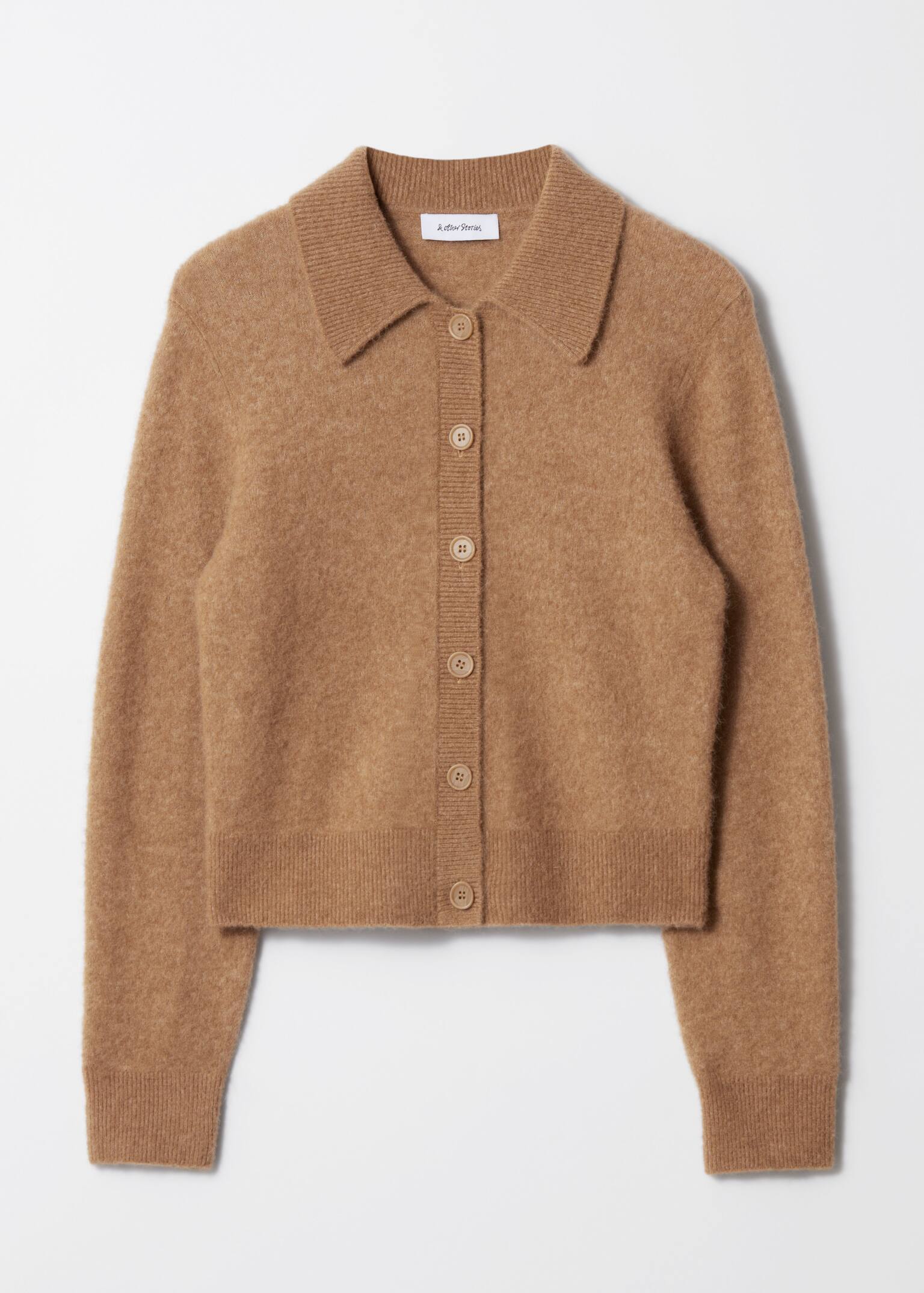 Cardigan en maille à col - Marron Clair/Gris/Pêche - 1