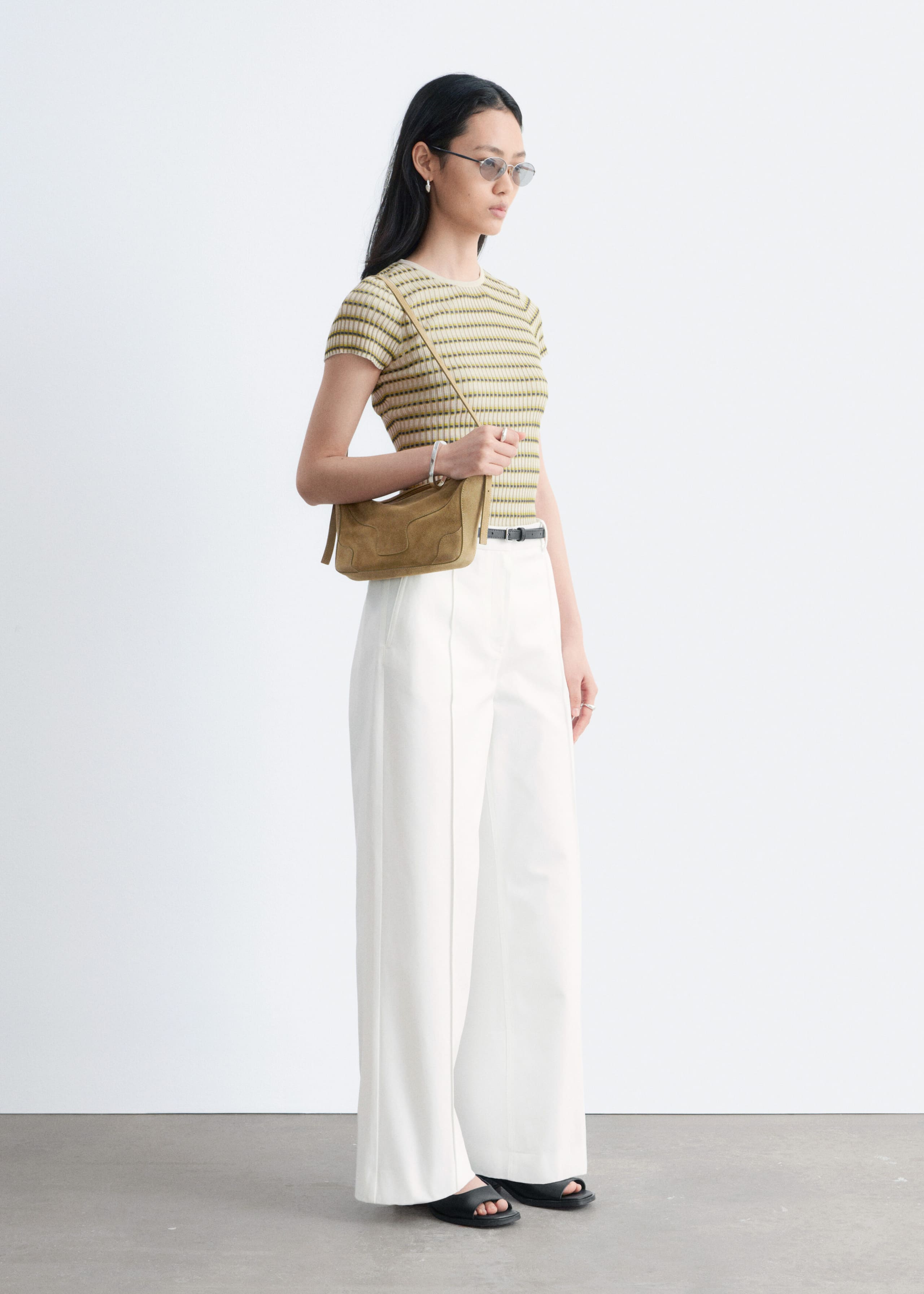 Image of Striped Rib-Knit T-shirt