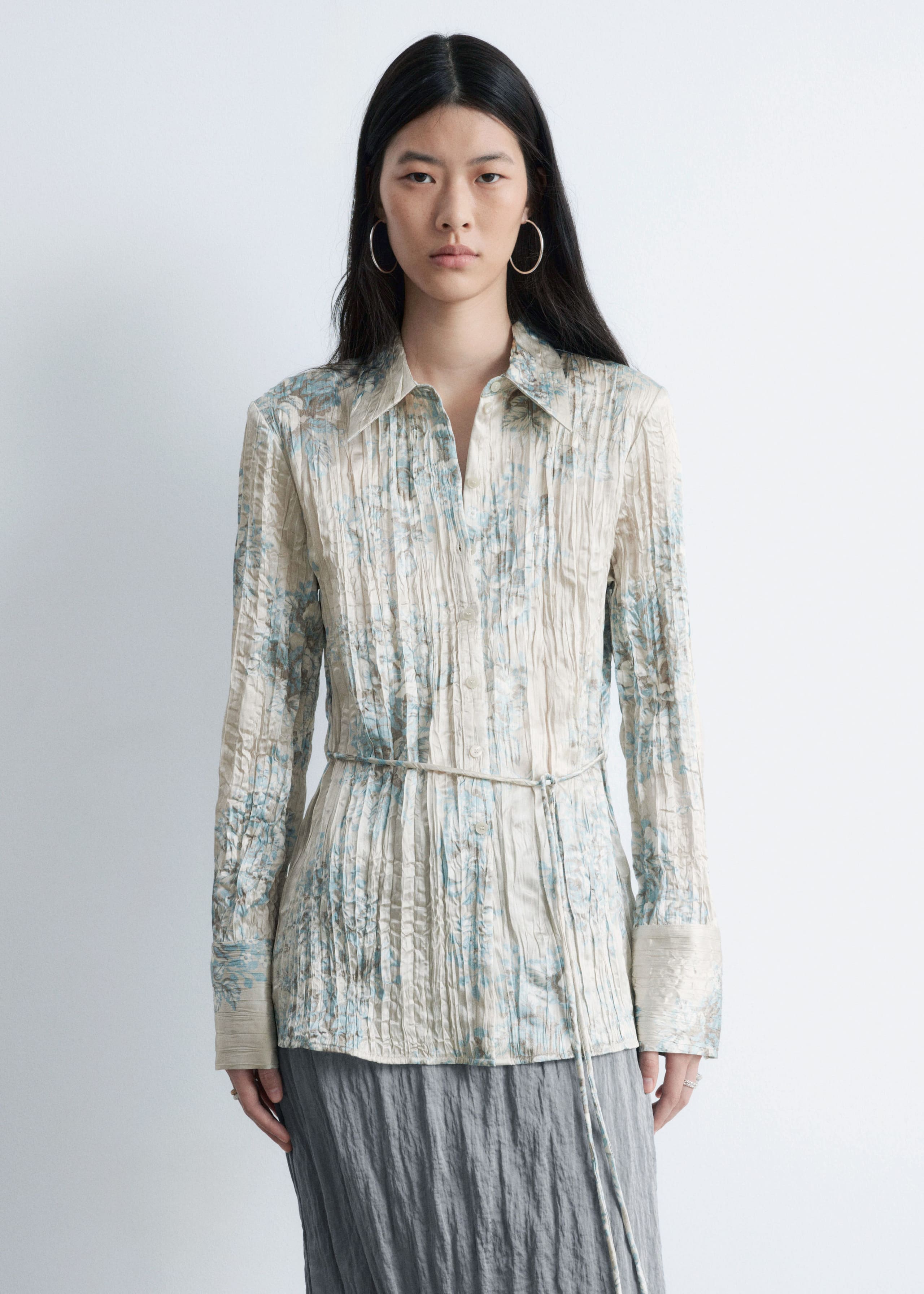 Image of Tie-Belt Crêpe Shirt
