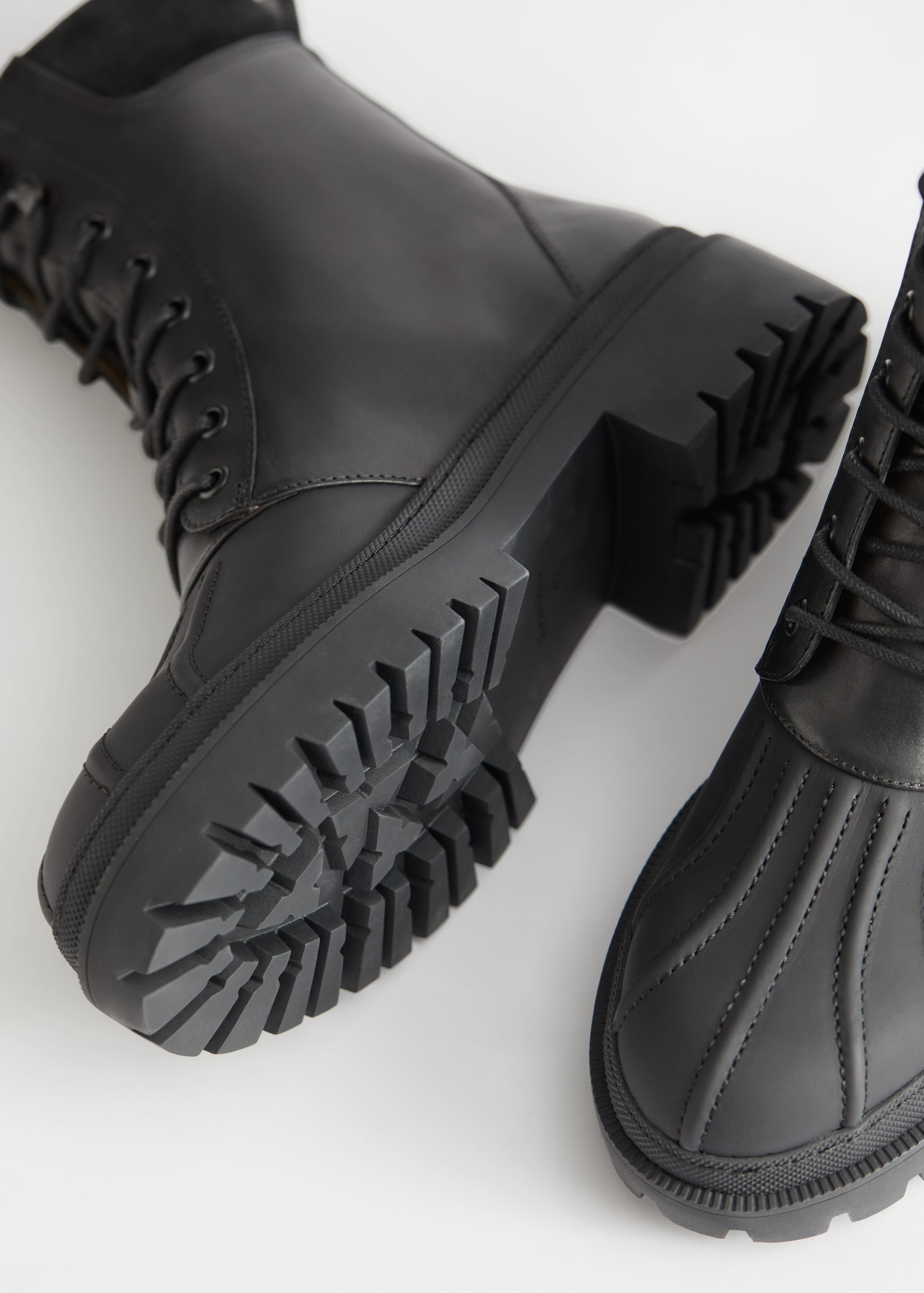 Chunky Leather Combat Boots - {{variantName}} - Descriptive Detail