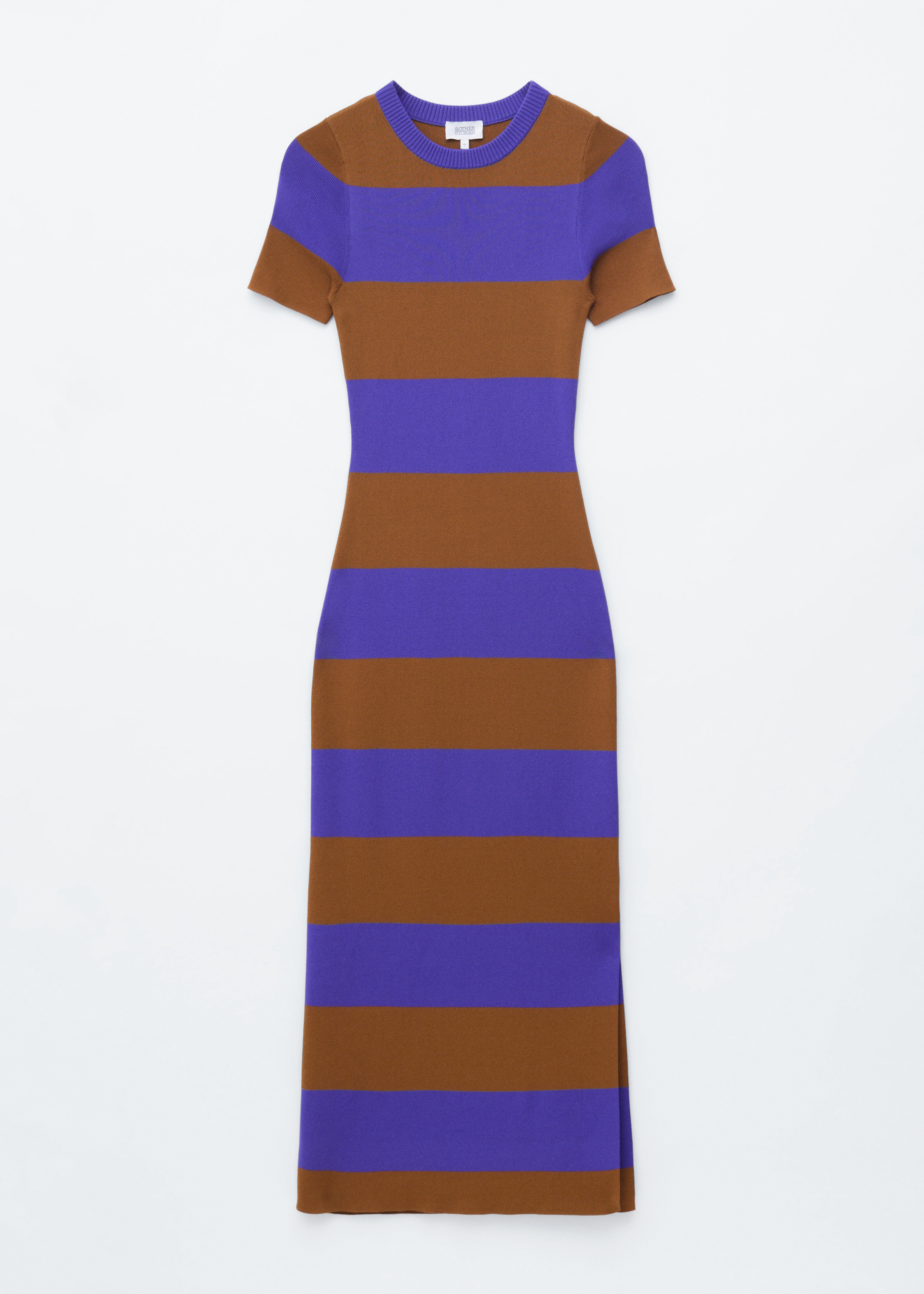 Langes Rippstrickkleid - Violett/Braun