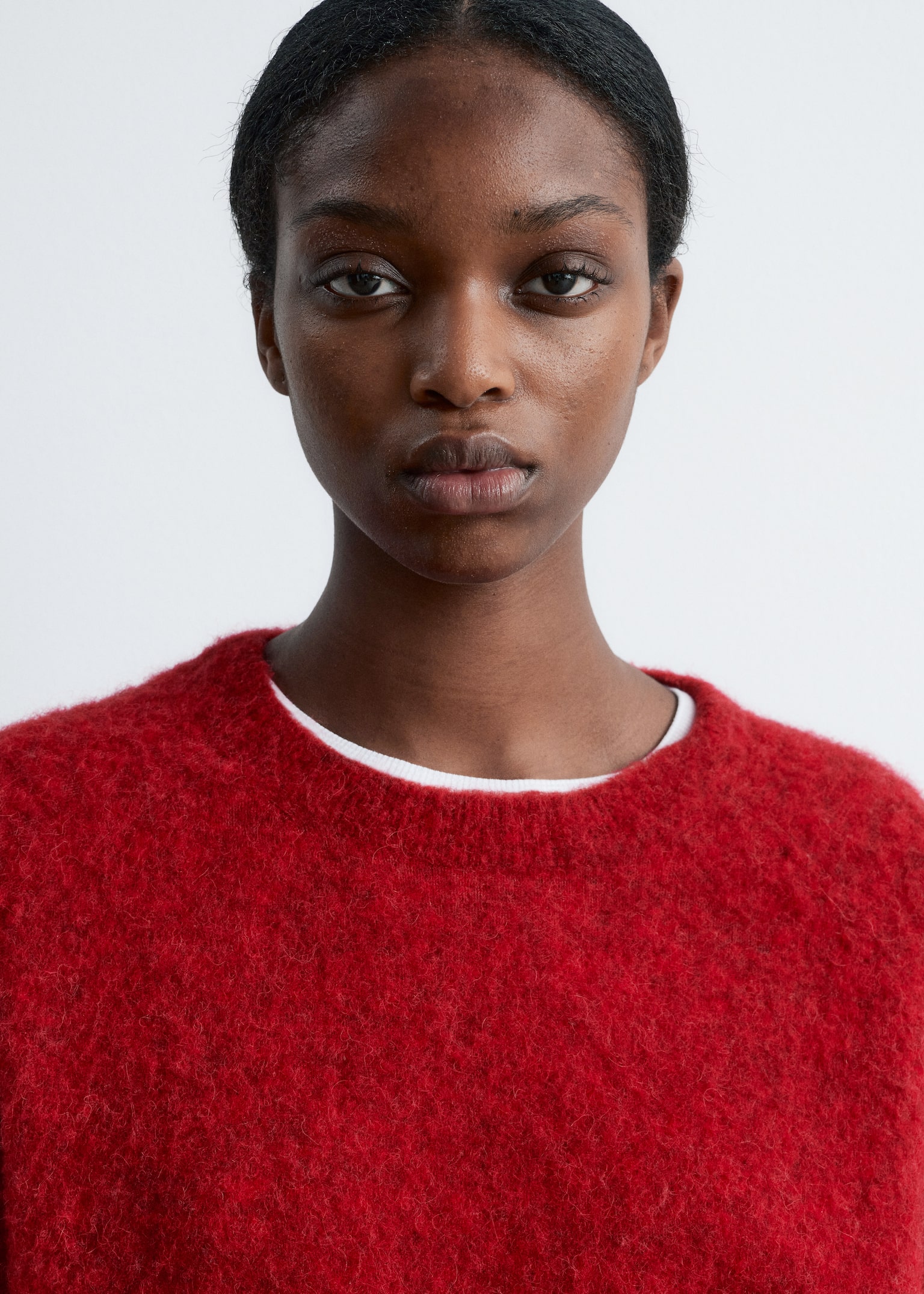 Haut en maille d’alpaga mélangé - Rouge/Avoine/Taupe/Bordeaux/Bleu clair/Bleu poudré/Pêche/Rose clair/Noir/Rose doux - 3