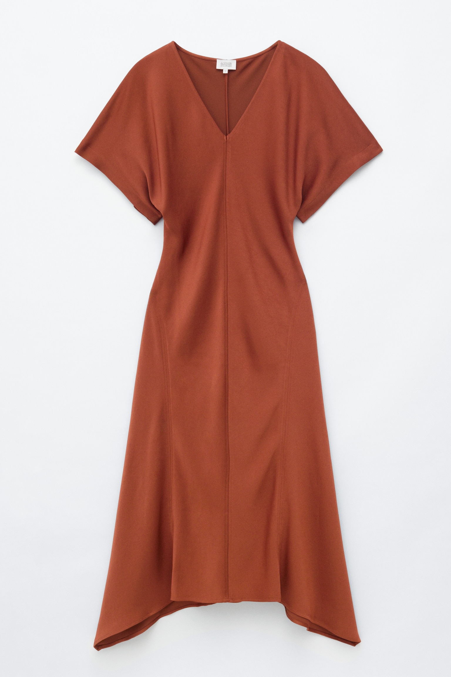 Vestido comprido com decote em V - Castanho/Bege pedra/Vermelho - 1