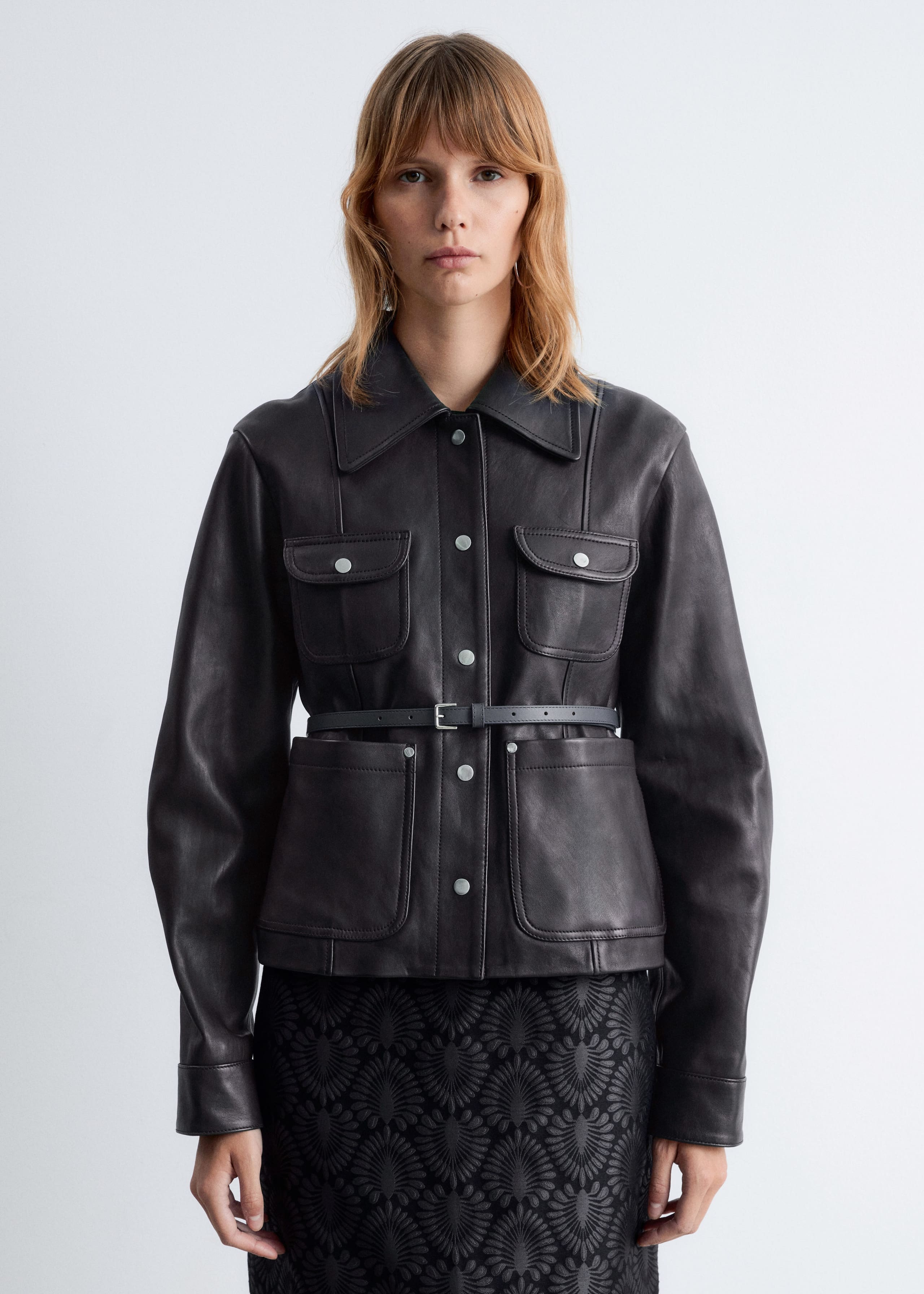 Image of Patch-Pocket Leather Jacket