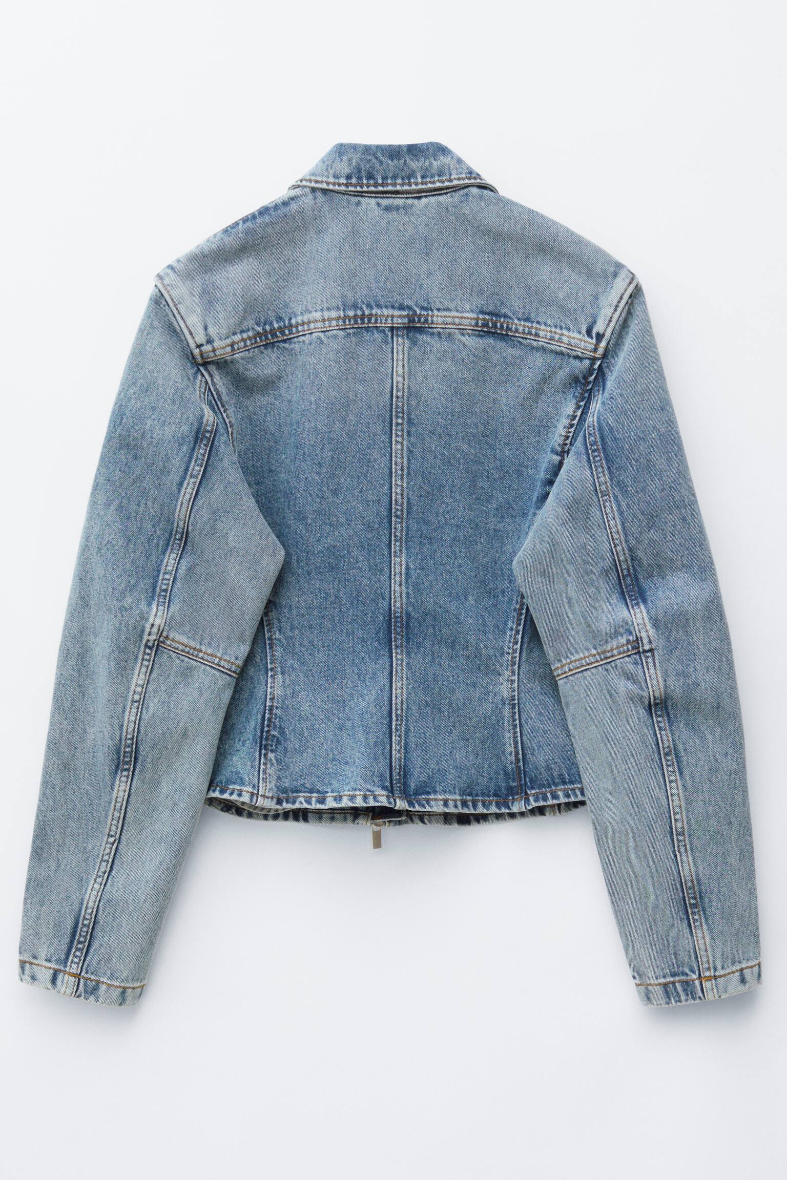 Figursyet denimjakke med lynlås - Forvasket blå/Beige - 4