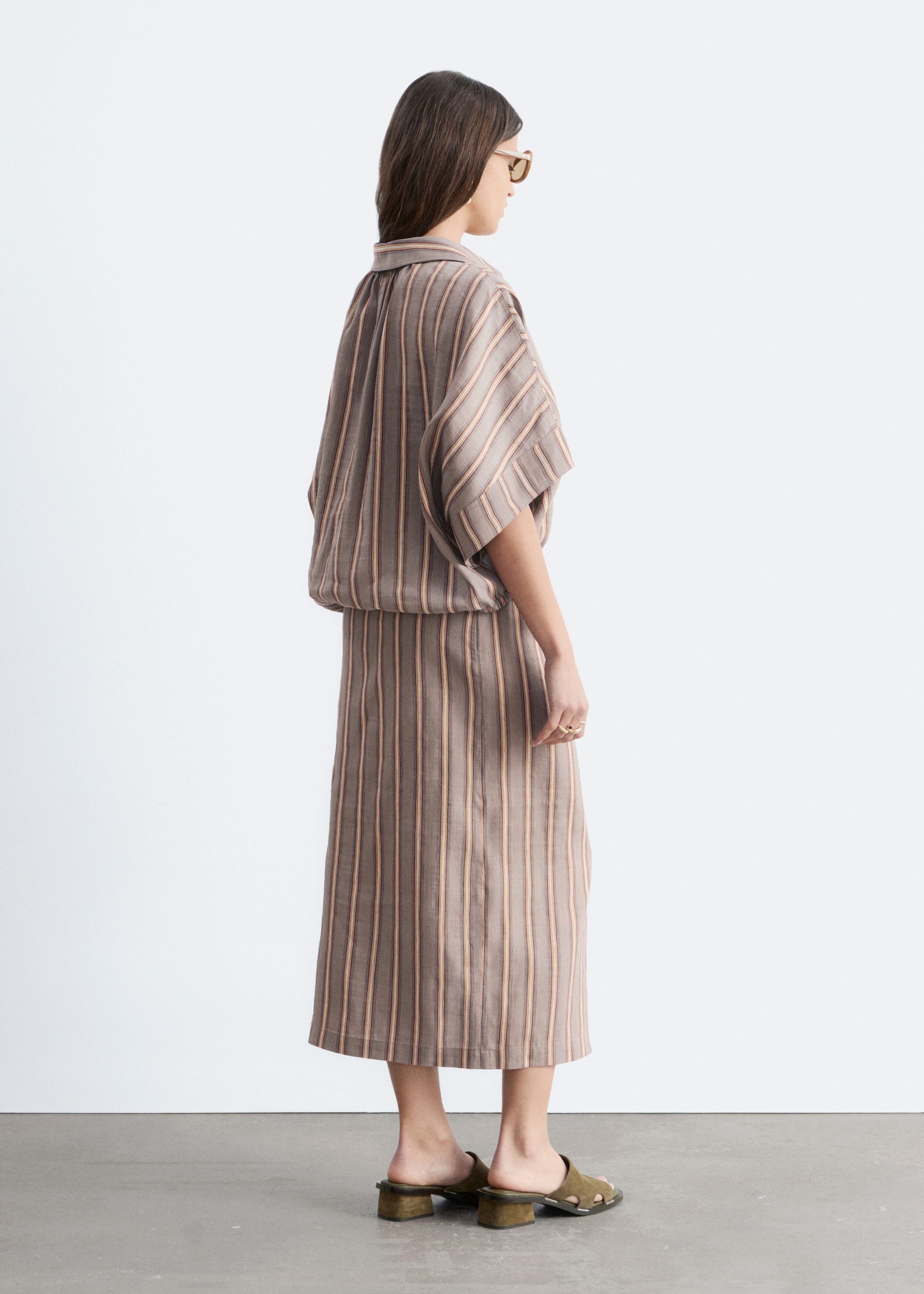 Drawstring Cropped Top - Grey/Striped - Lookbook