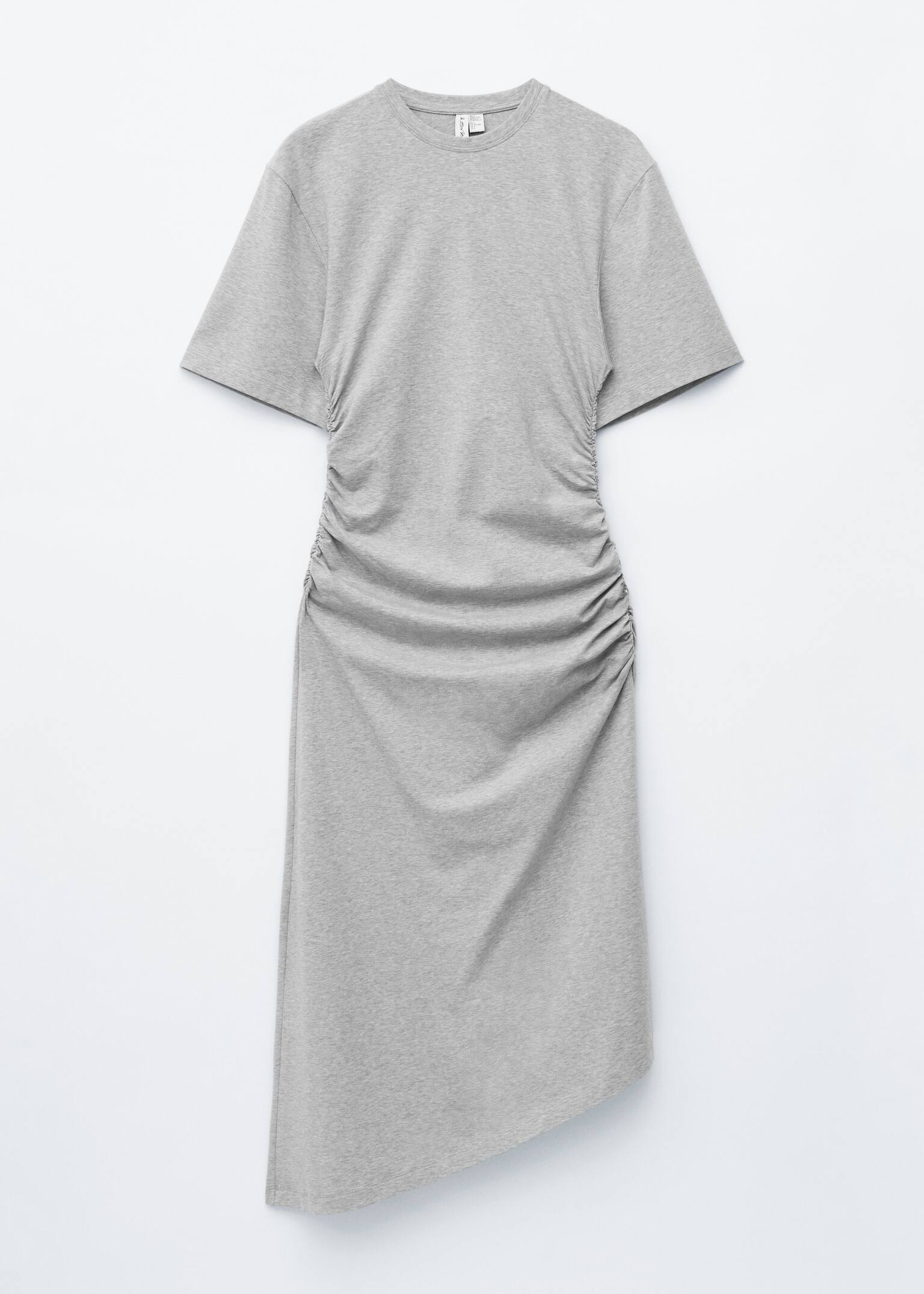 Asymmetric Midi T-Shirt Dress - Light Grey/Dark Brown - 2