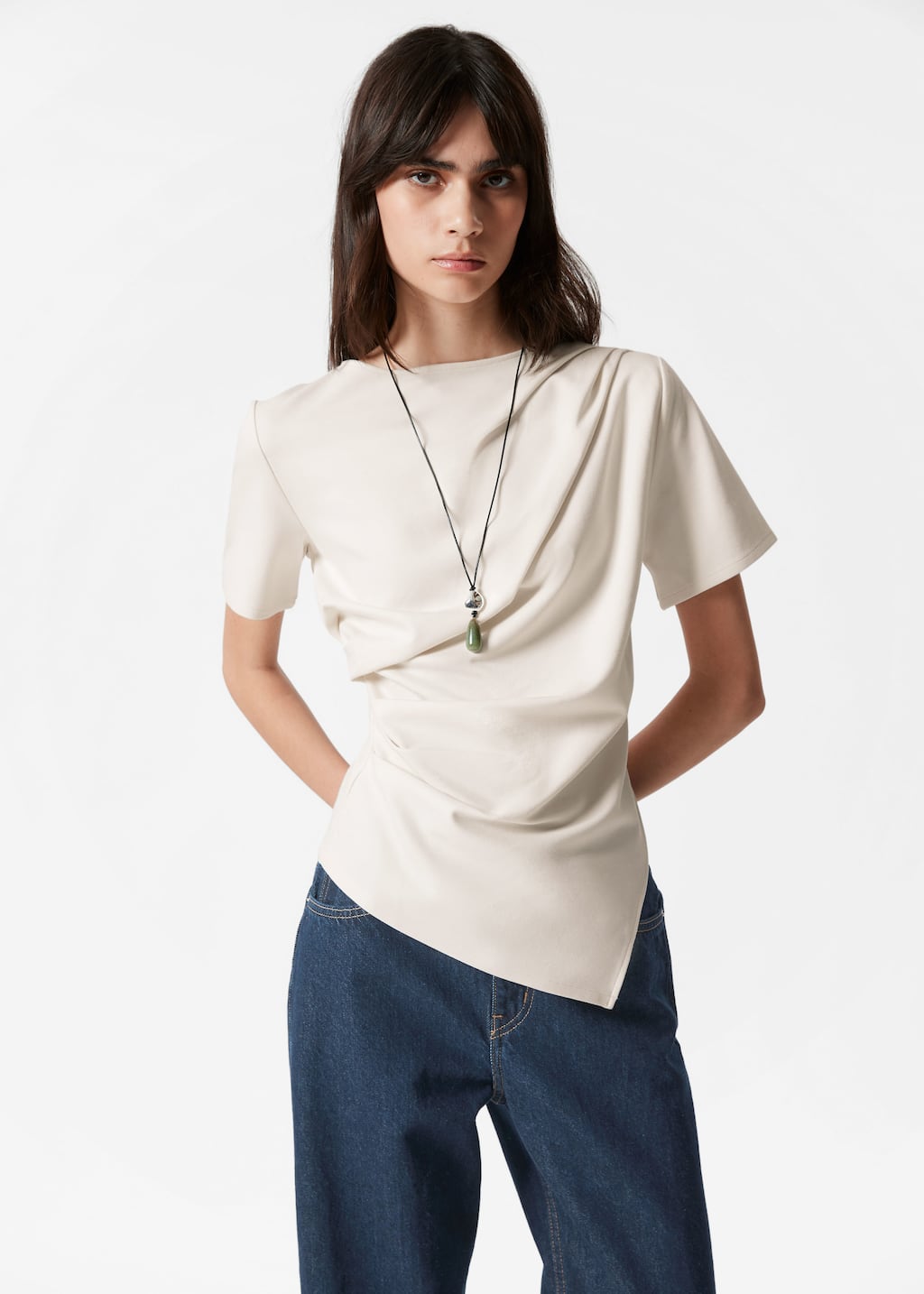 Image of T-shirt asimmetrica drappeggiata