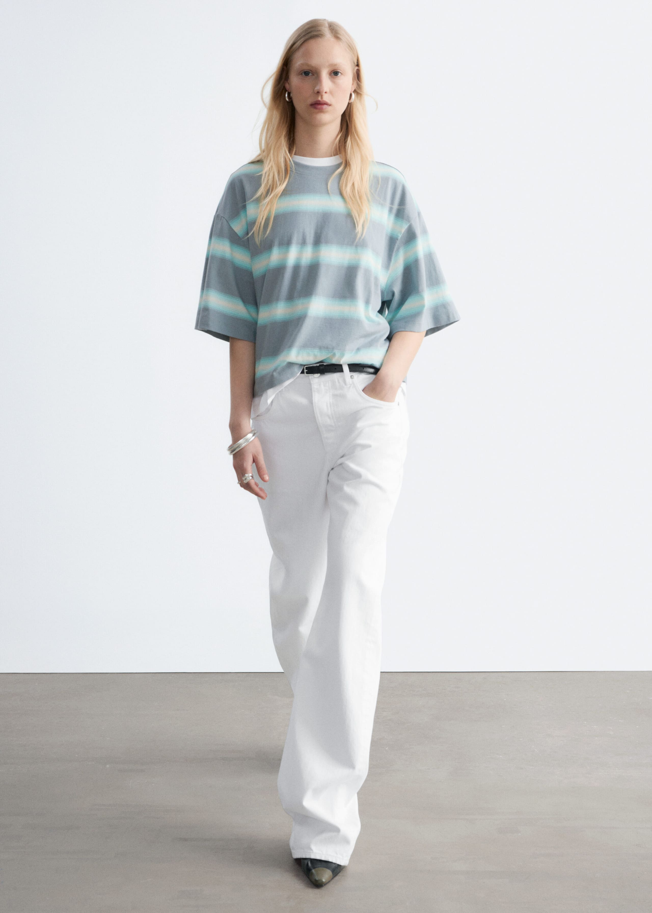 Image of Oversized Striped Cotton T-Shirt