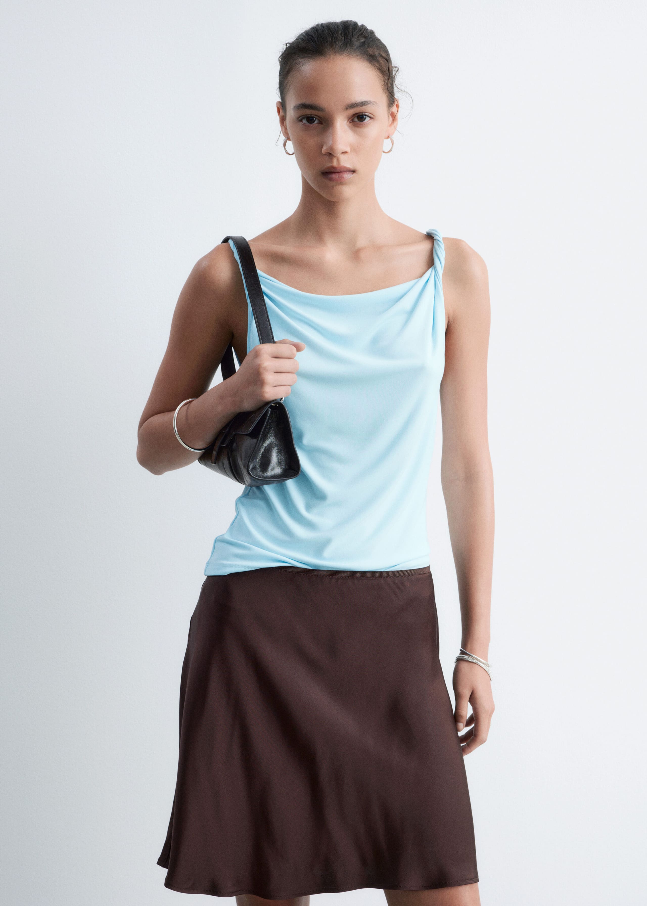 Twist-Shoulder Jersey Top - Light Blue - Lookbook