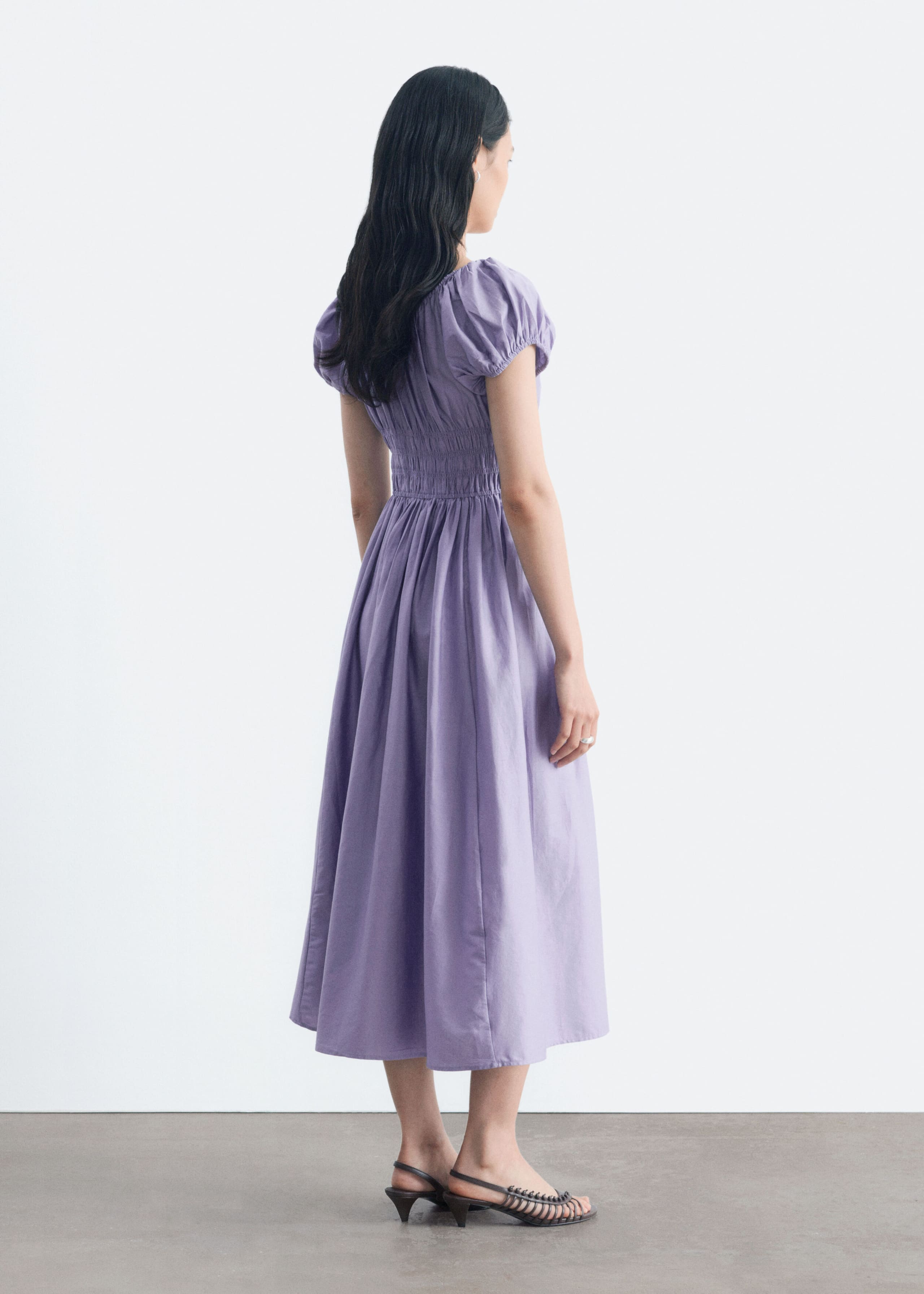 Cotton Smocked Midi Dress - Brown - Lookbook