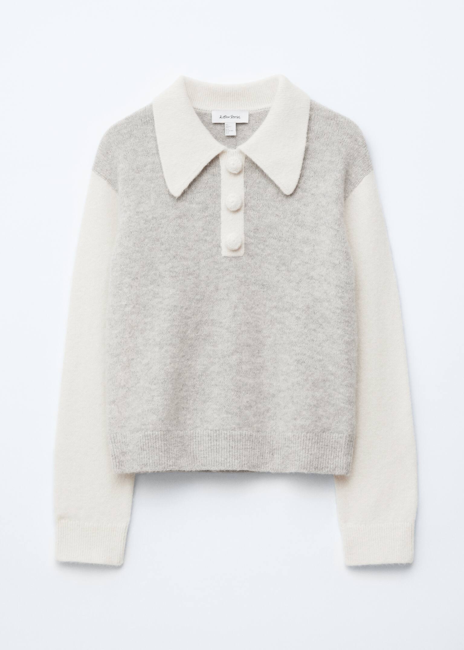 Pull à col en laine d’alpaga mélangée - Gris clair/Blanc/Noir/Jaune clair - 2