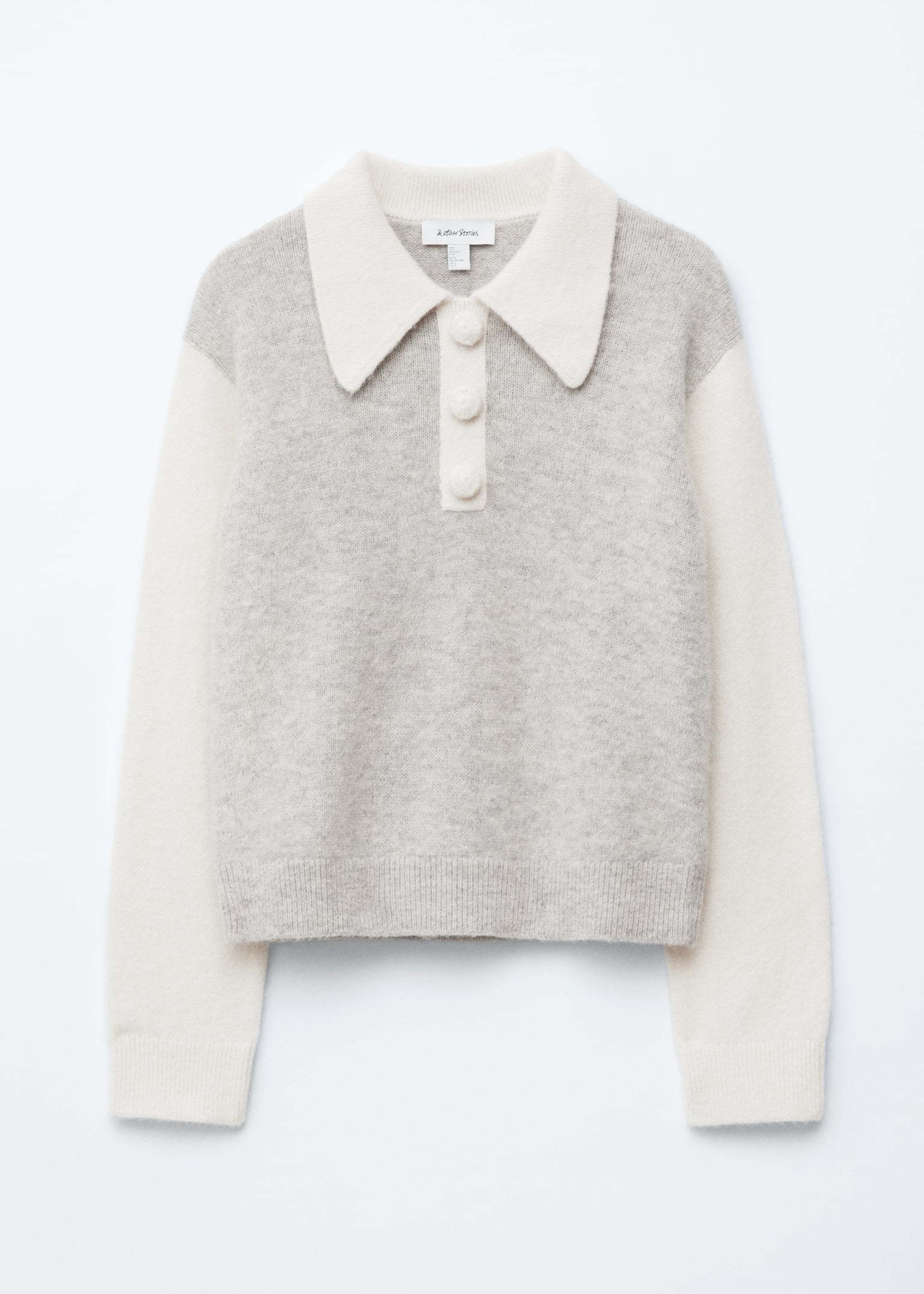 Pull à col en laine d’alpaga mélangée - Gris clair/Blanc/Noir/Jaune clair - 2
