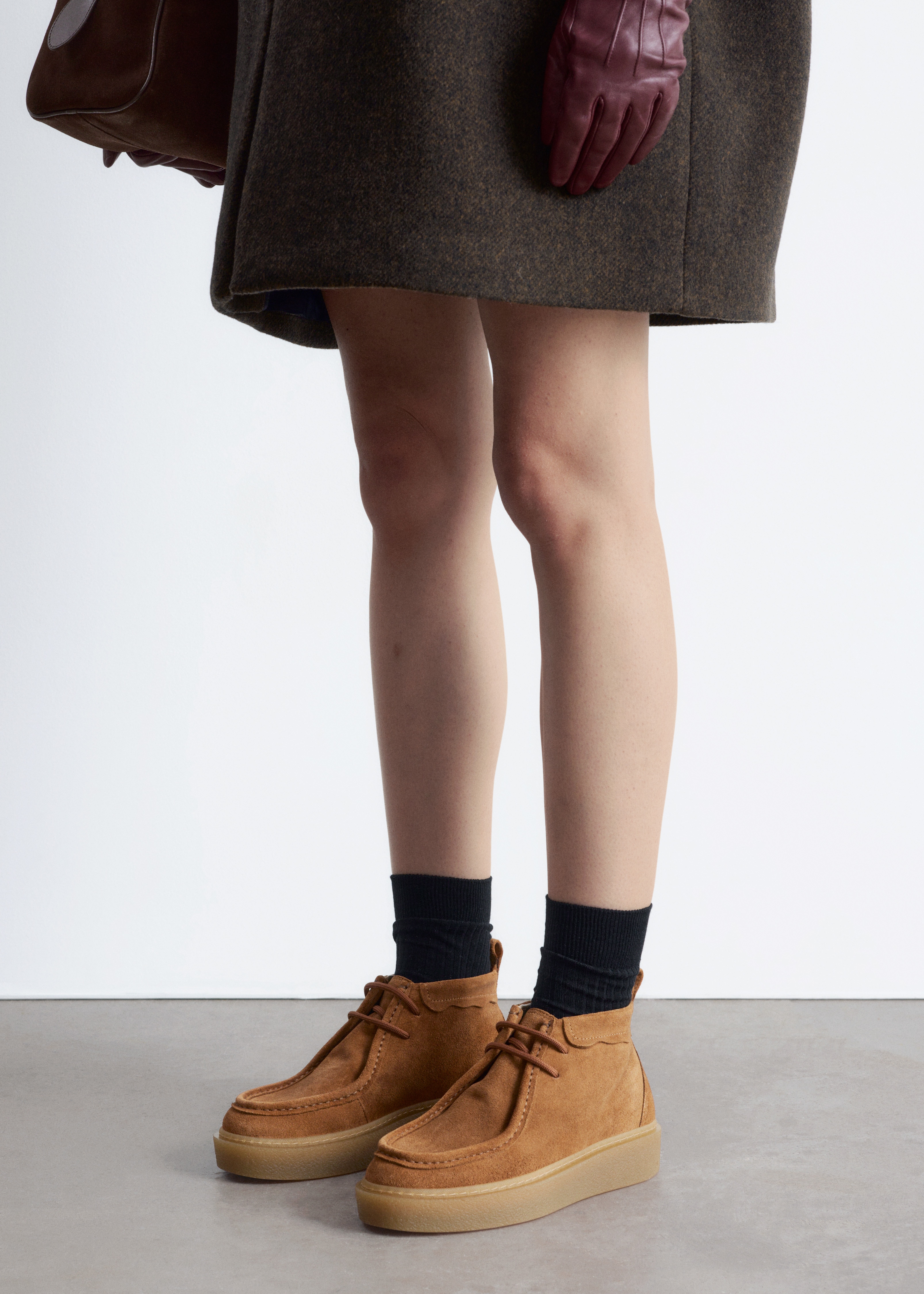 Platform Suede Desert Boots - Cognac/Black