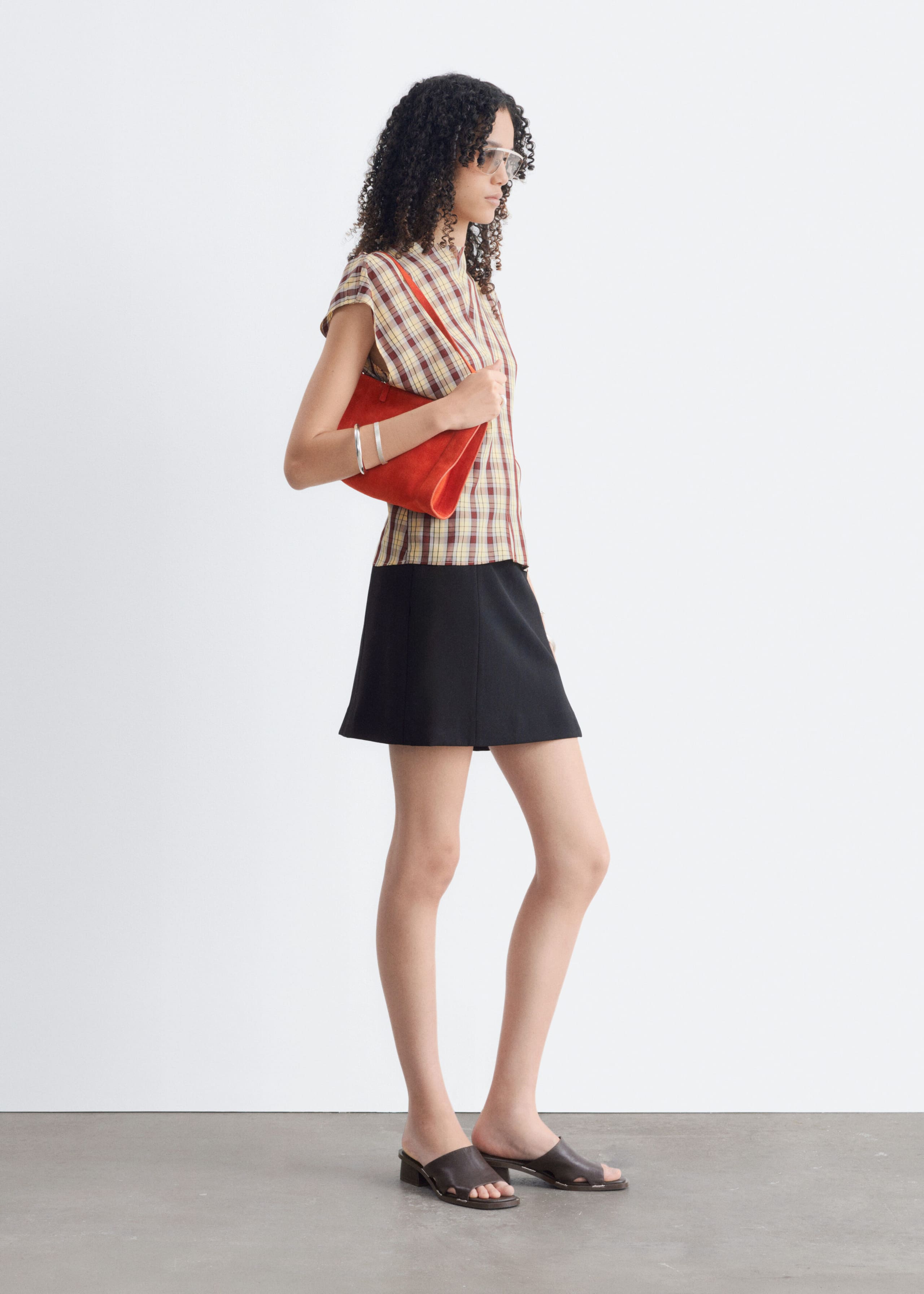 Funnel Neck Jacquard Top - Dark Red/Checked - Lookbook