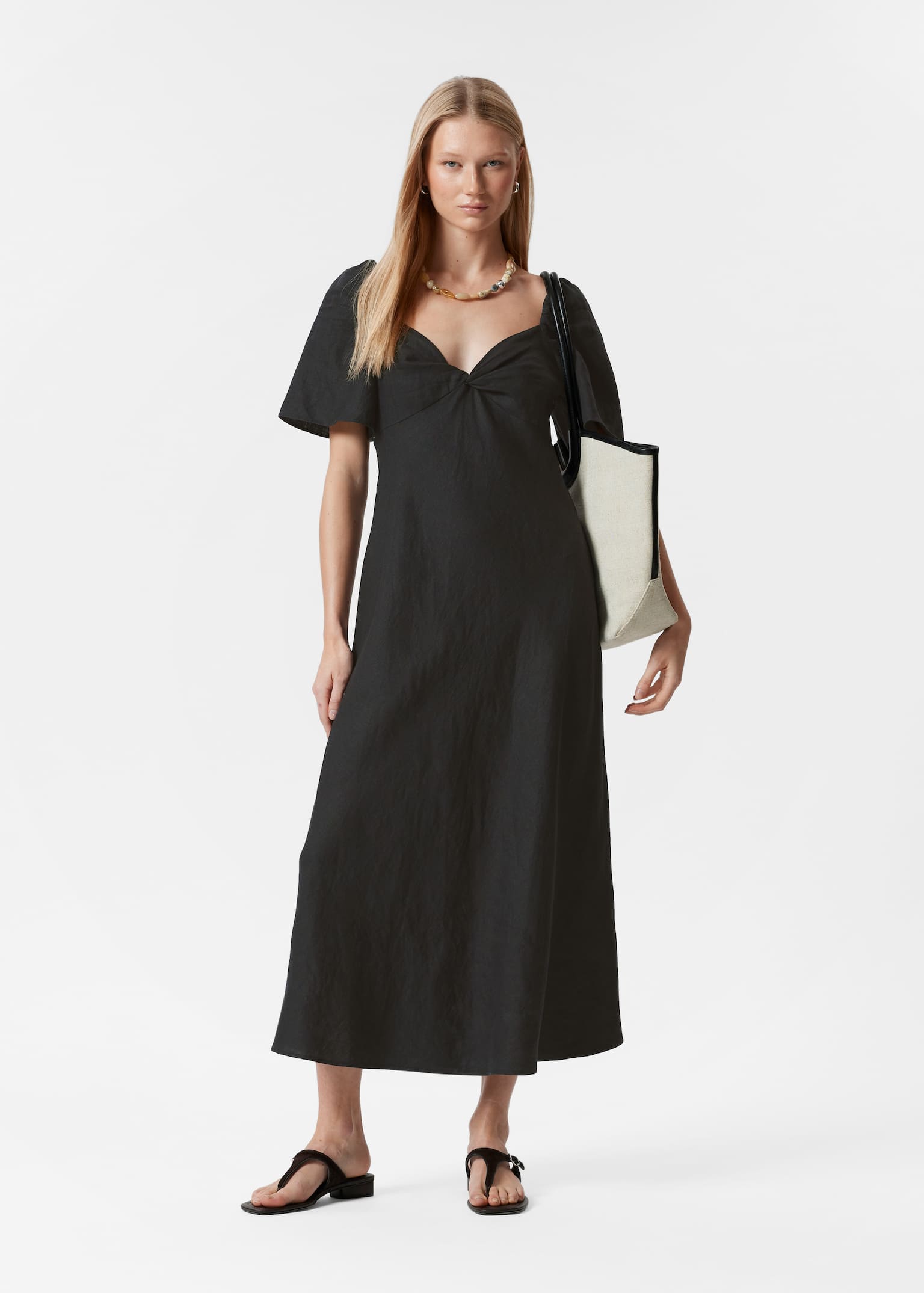 Midikleid aus Leinen - Schwarz