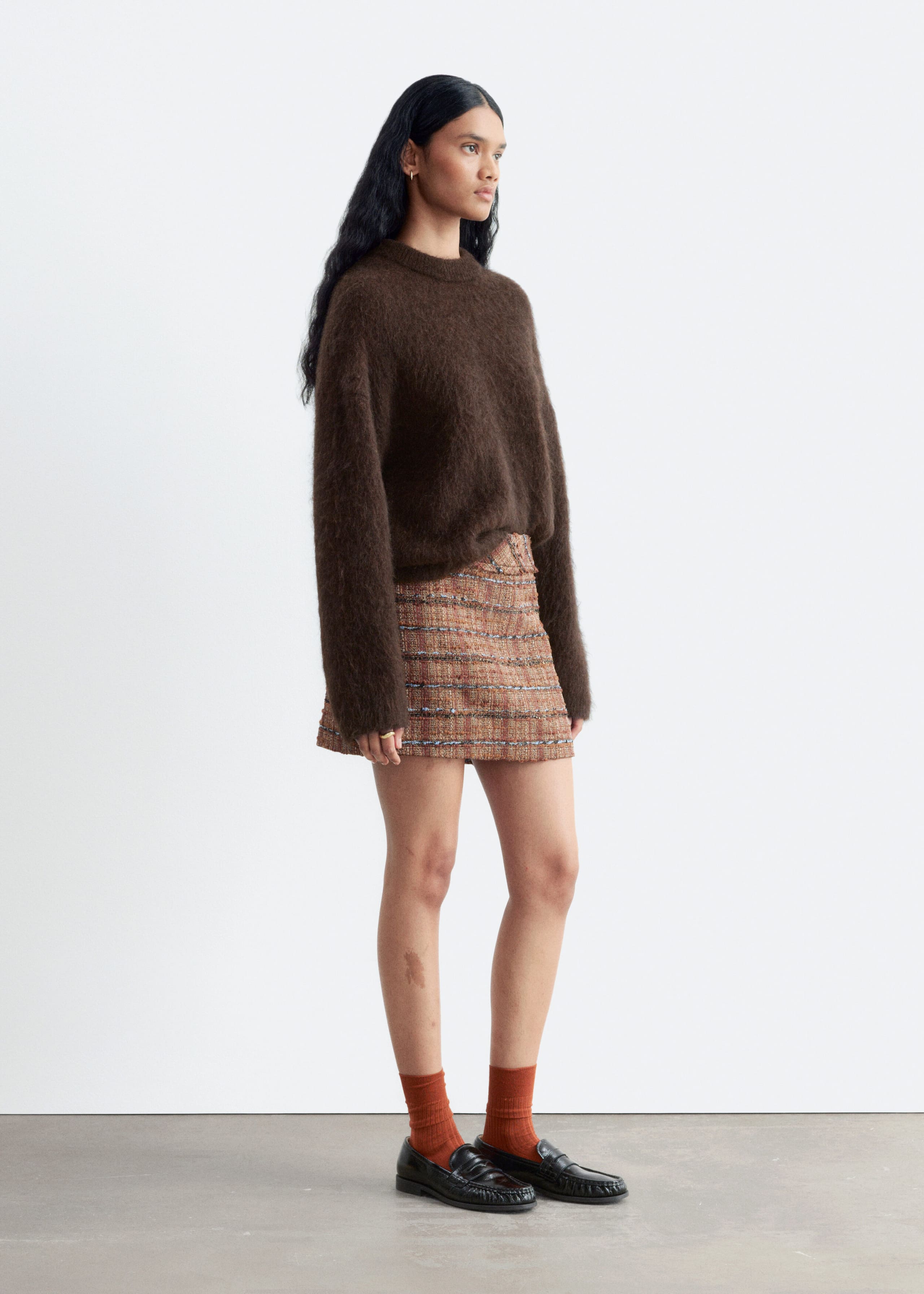 Tweed Mini Skirt - Brown - Lookbook