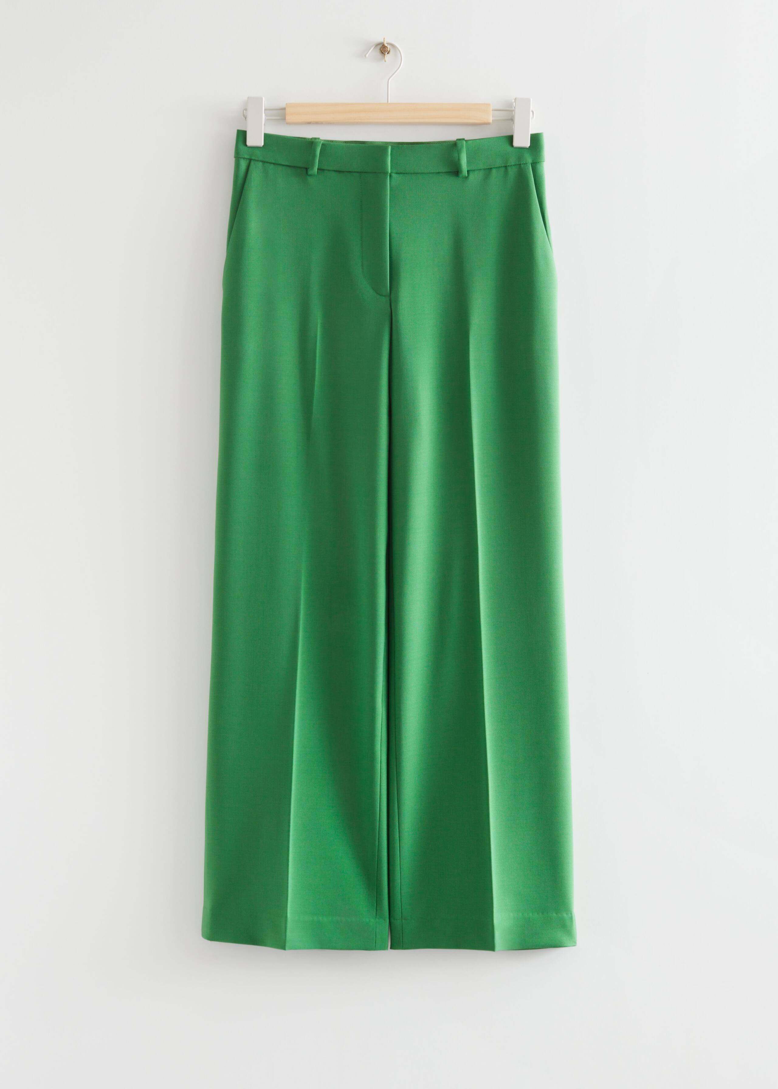 Straight Press Crease Trousers - Green - Still Life