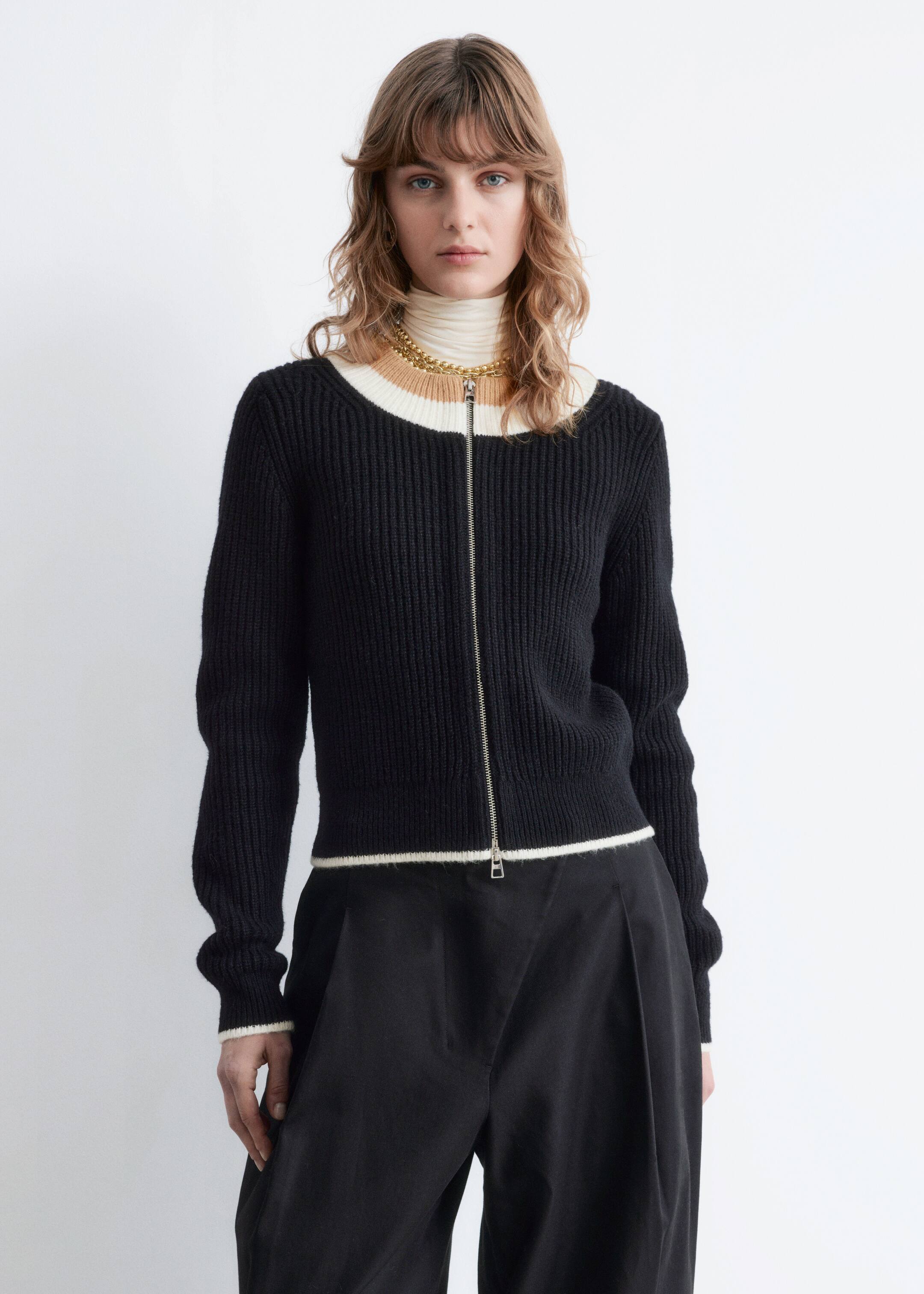 Agrandir l'image: Cardigan zippé aux bordures contrastées - Noir - FEMME | H&M FR 1