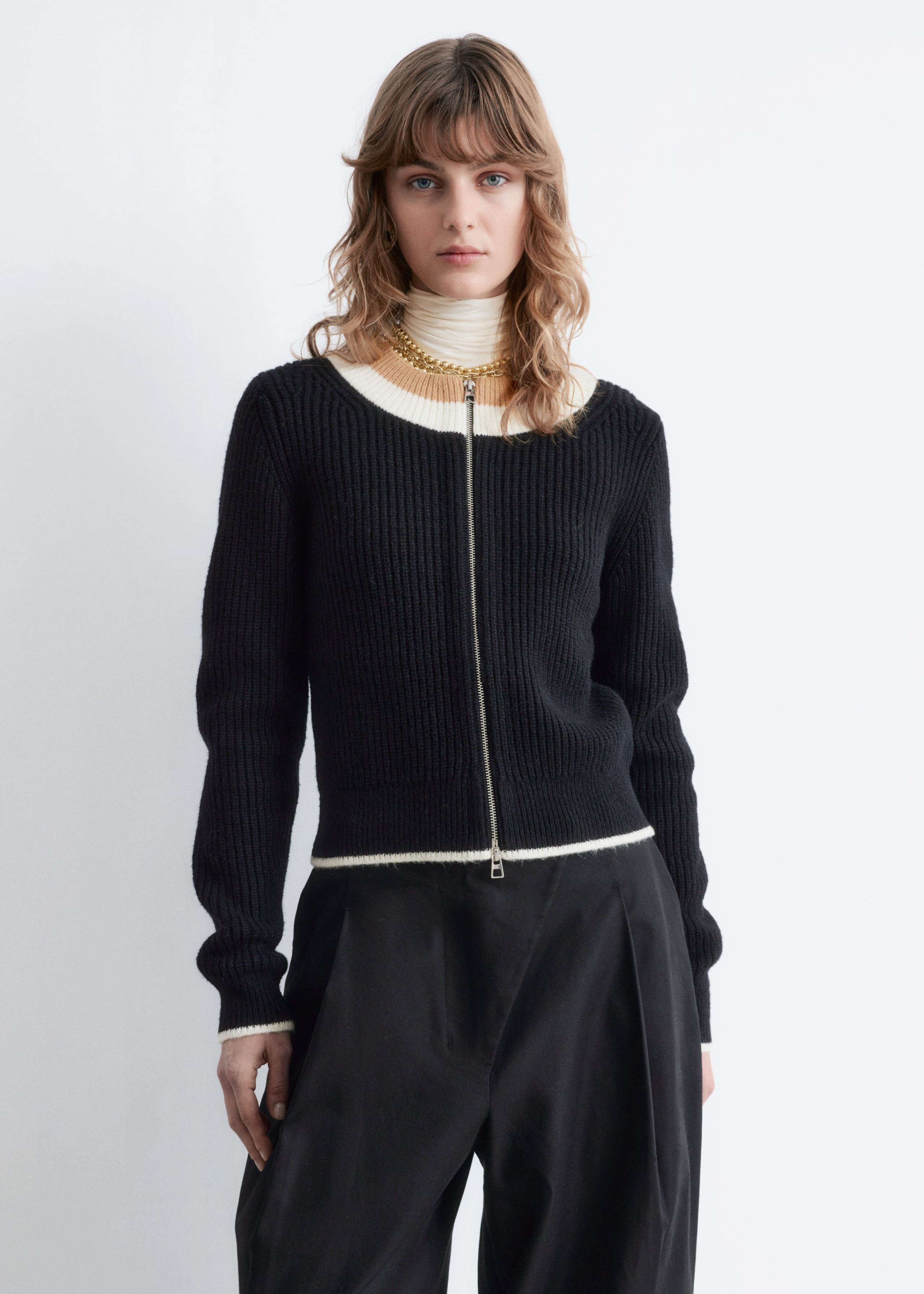 Image of Contrast Trim Zip Cardigan