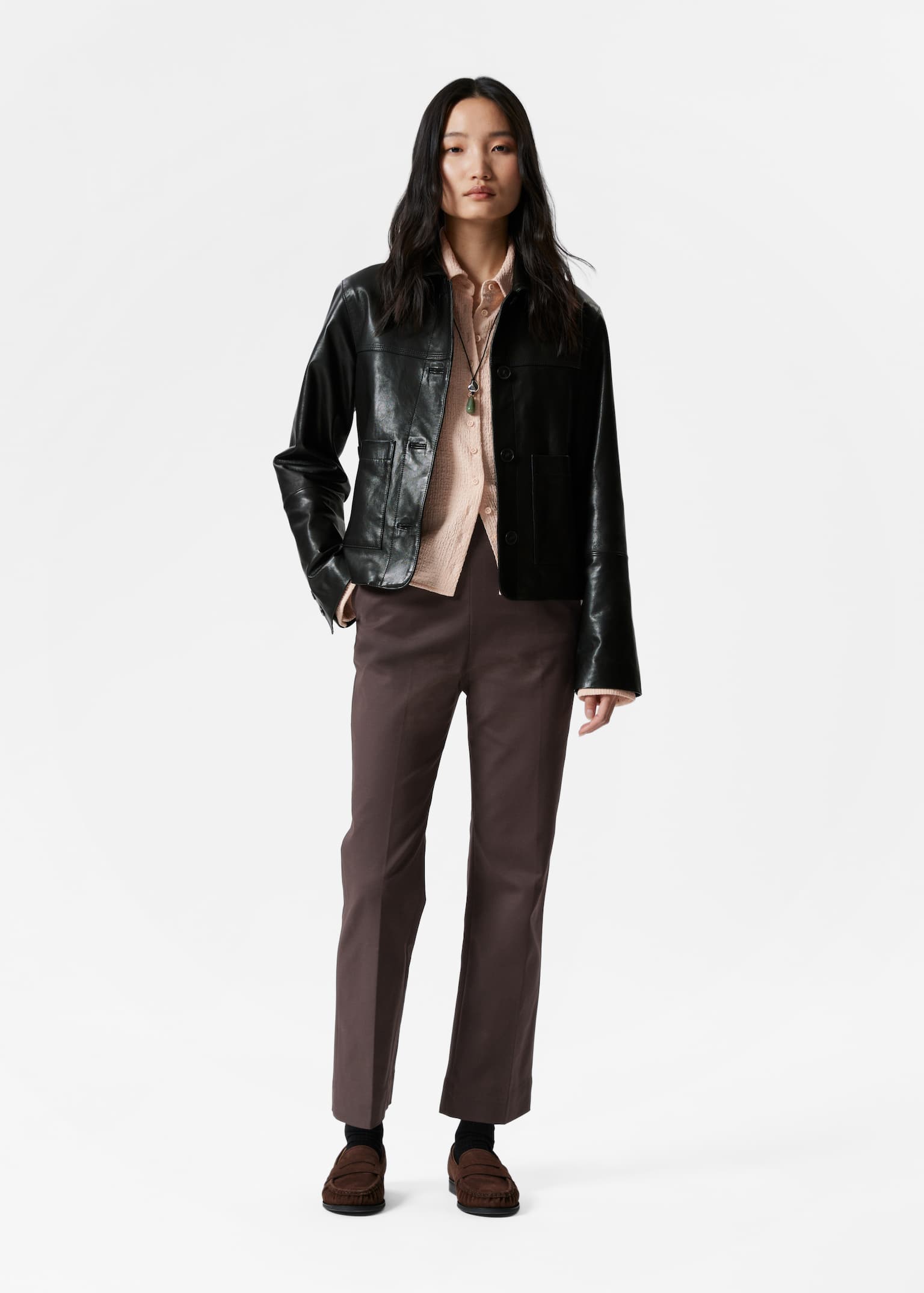 Pantalon slim à plis marqués - Marron foncé/Noir