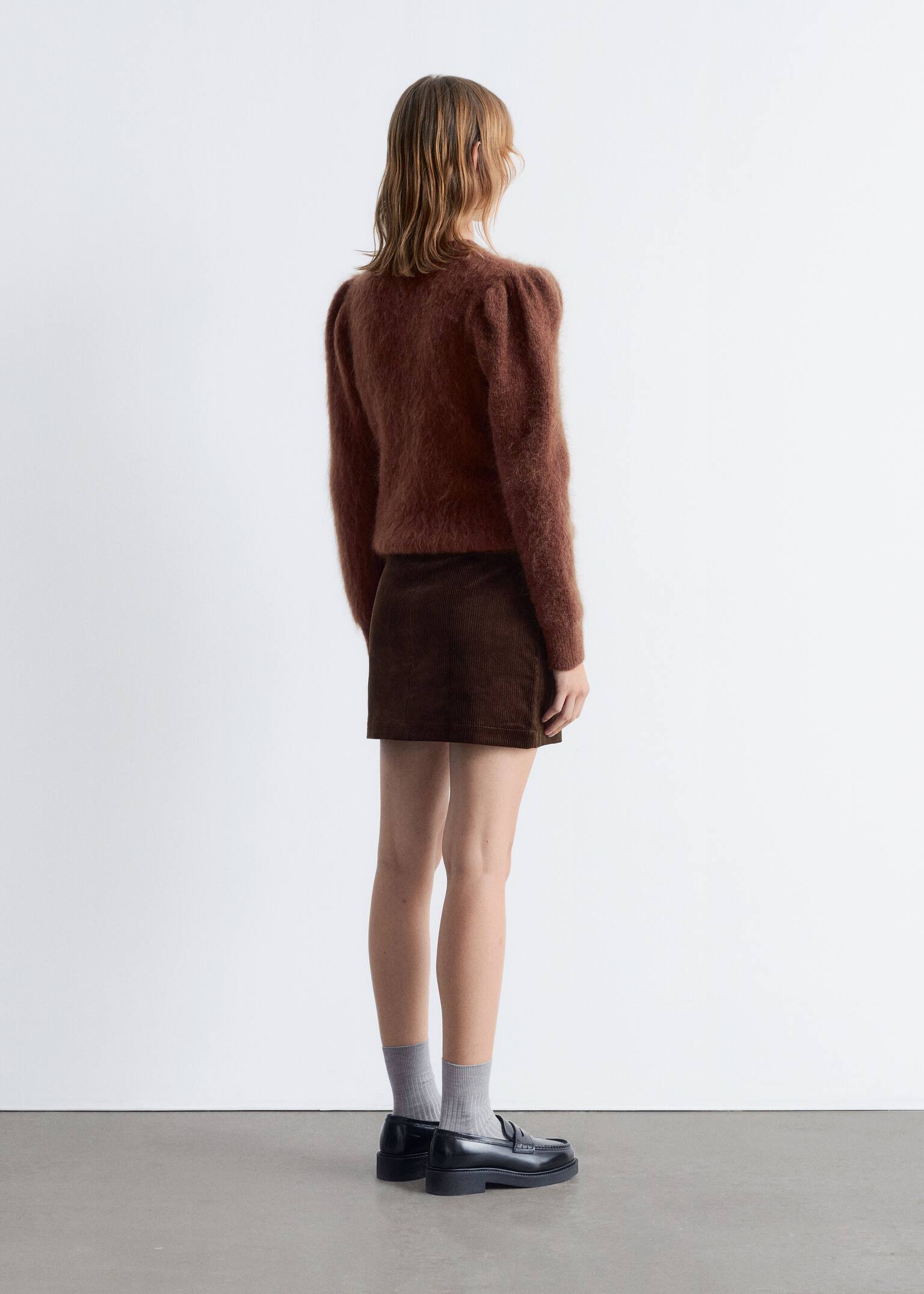 Corduroy Mini Skirt - Dark Brown/Dark Red - 6