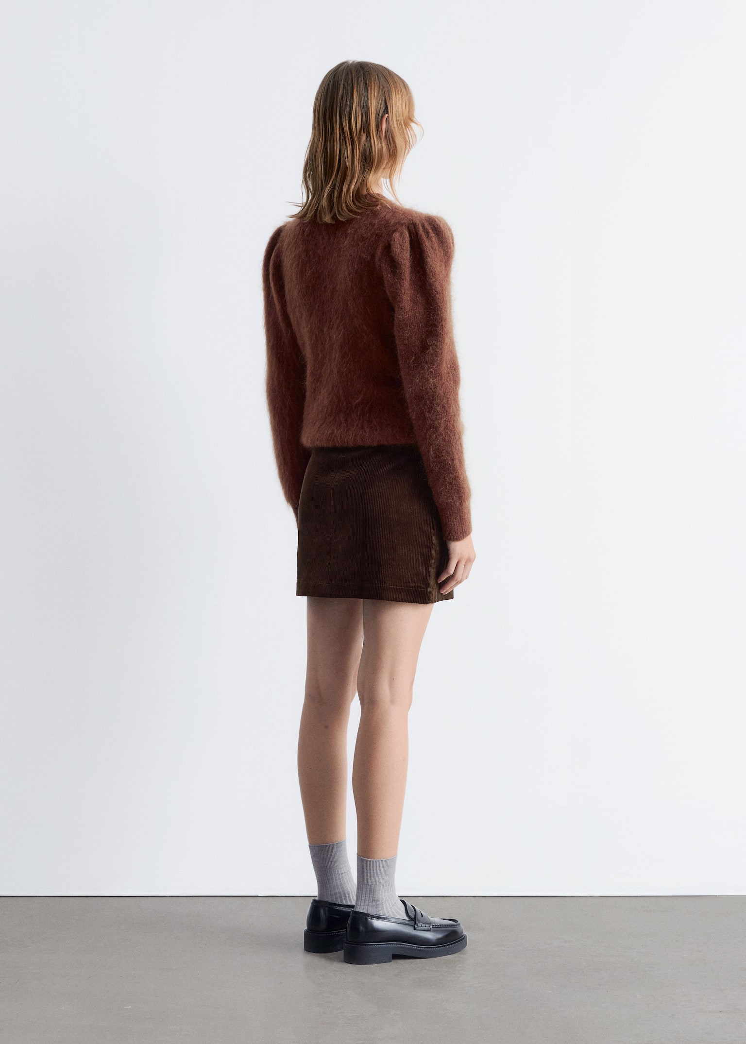 Corduroy Mini Skirt - Dark Brown/Dark Red - 5