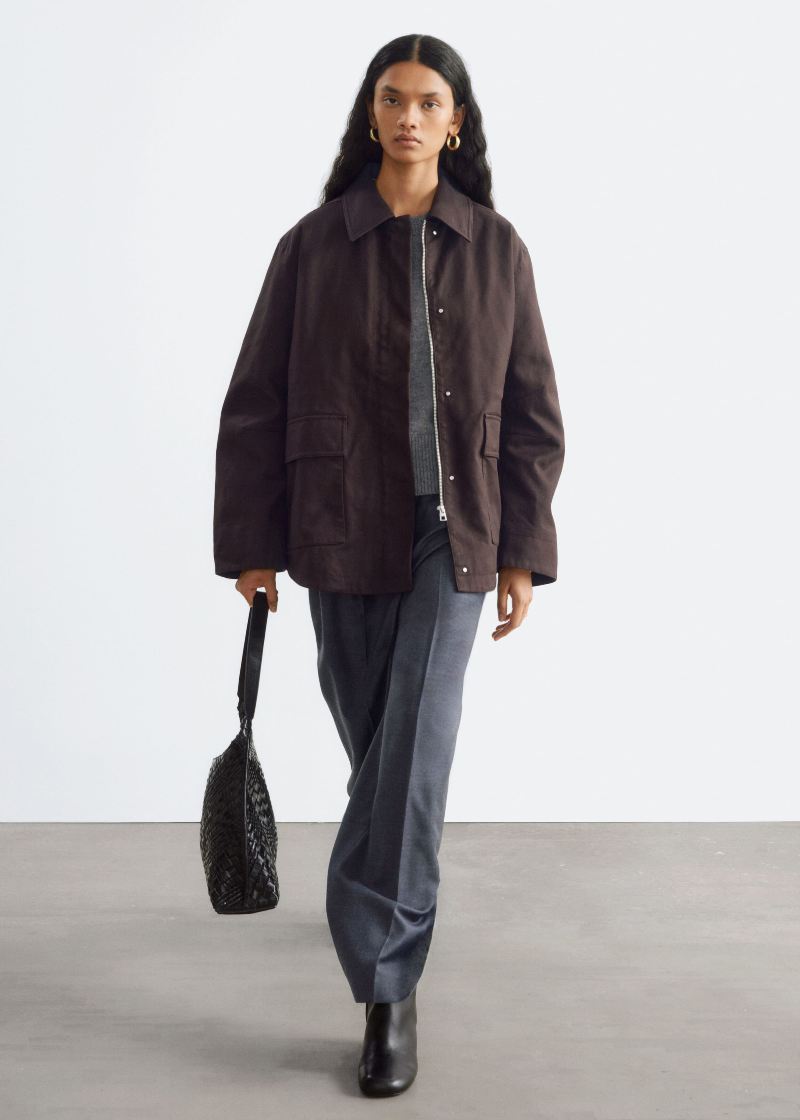 Oversized Drawstring Utility Jacket - Dark Brown - Still Life