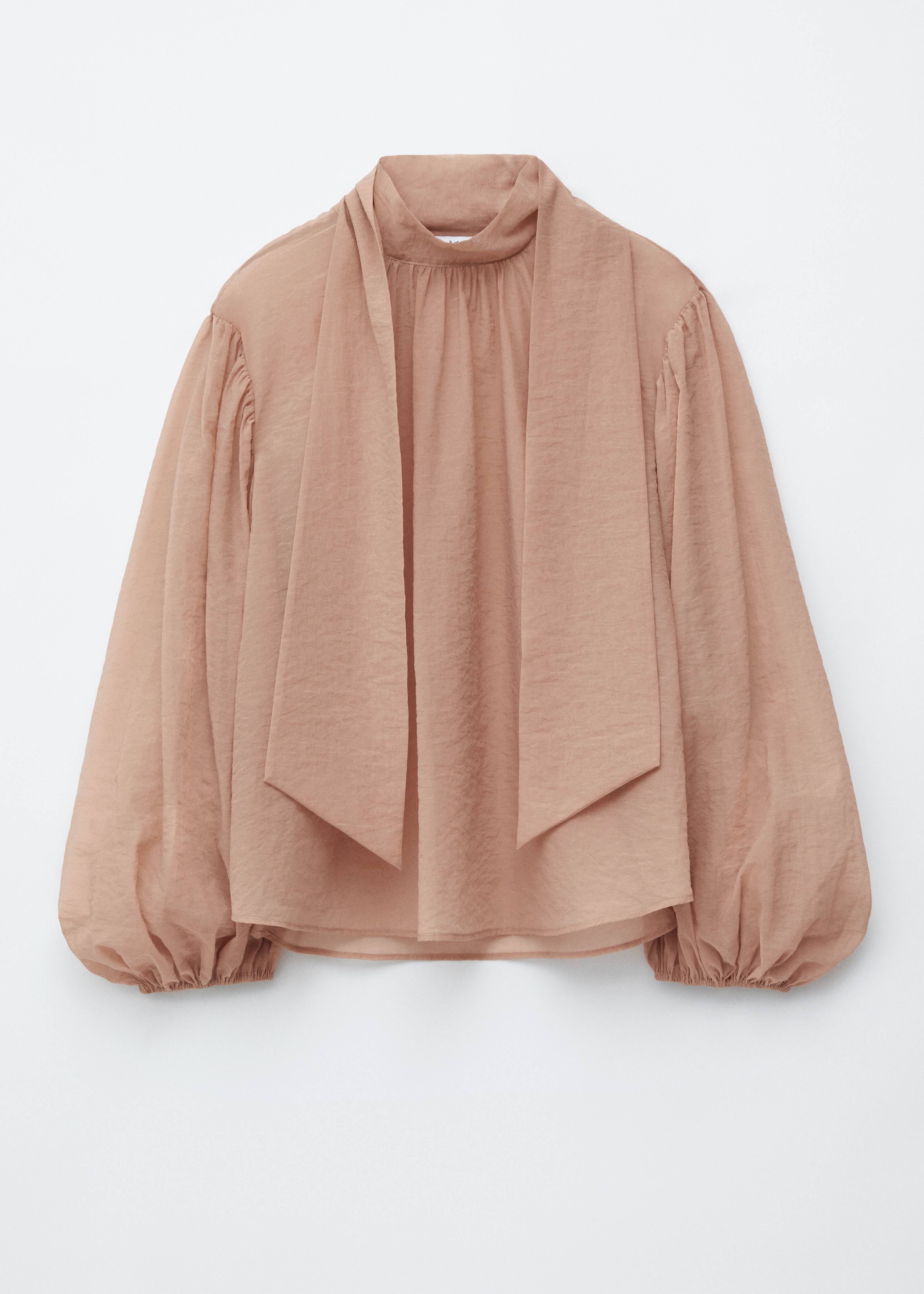 Puff-Sleeve Bow-Detail Blouse - Beige/Burgundy