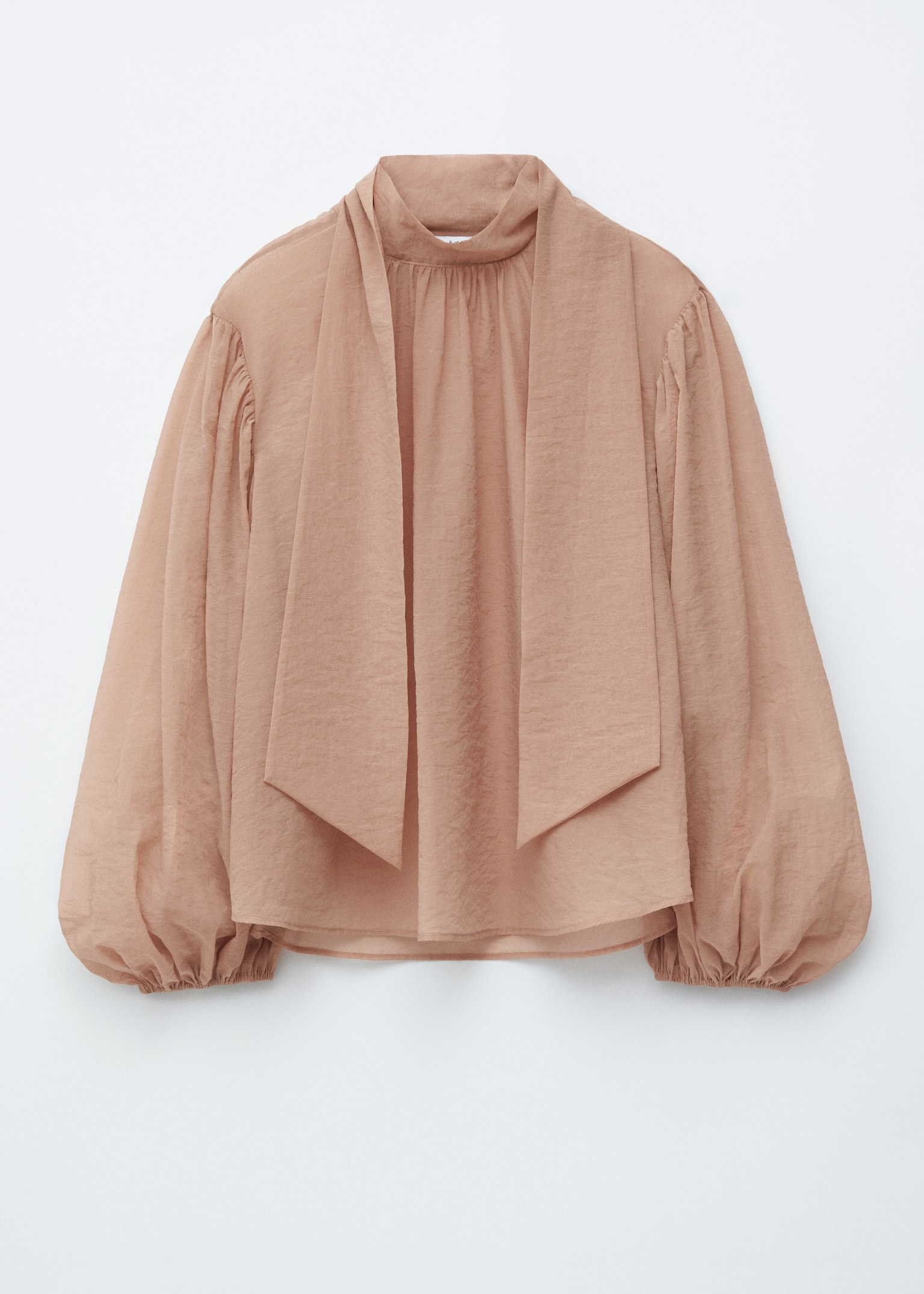 Blusa con mangas abullonadas y detalle de lazo - Beige/Burdeos - 2