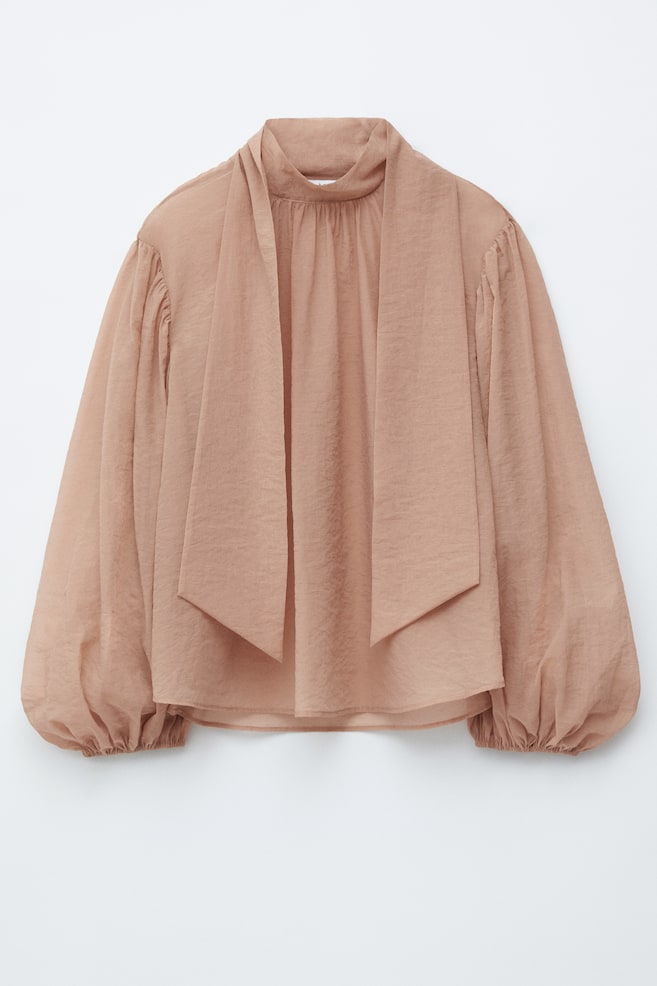 Blouse à nœud avec manches volumineuses - Beige/Bordeaux - 1