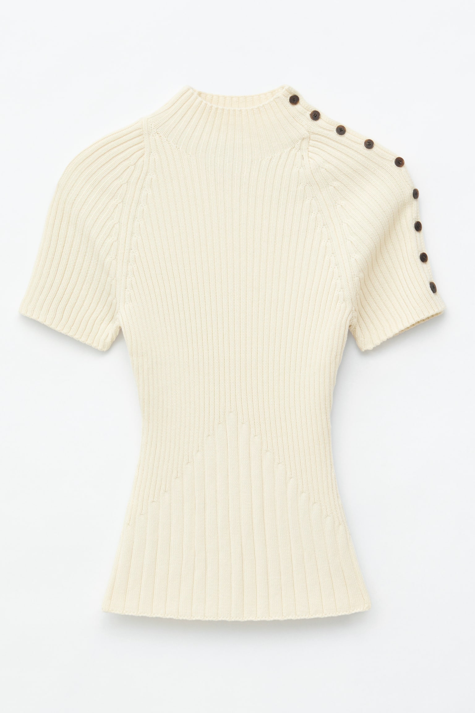 Maglia a coste con collo a lupetto - Bianco sporco/Rosa chiaro - 1