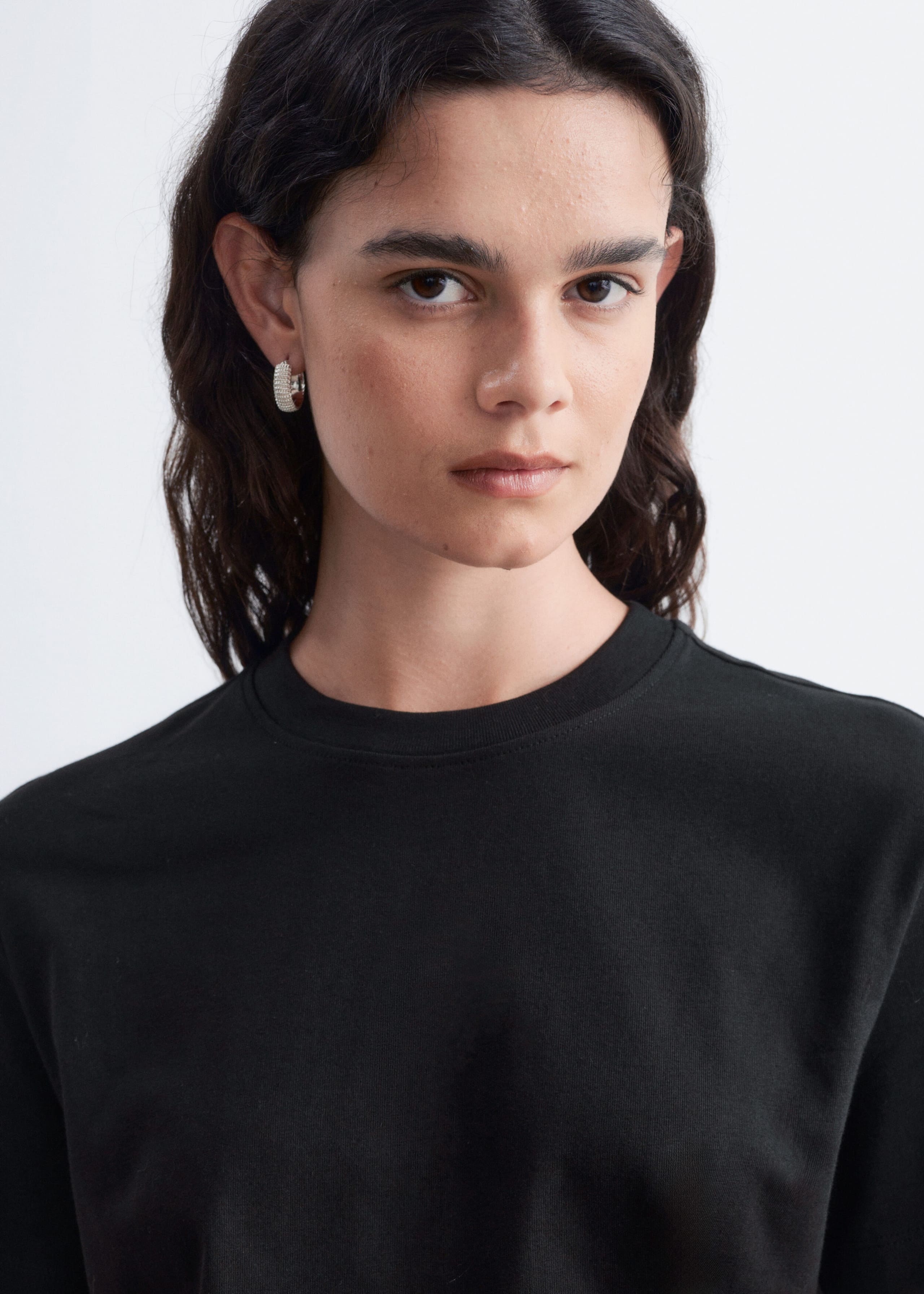 T-shirt en coton à col rond - Noir - Lookbook