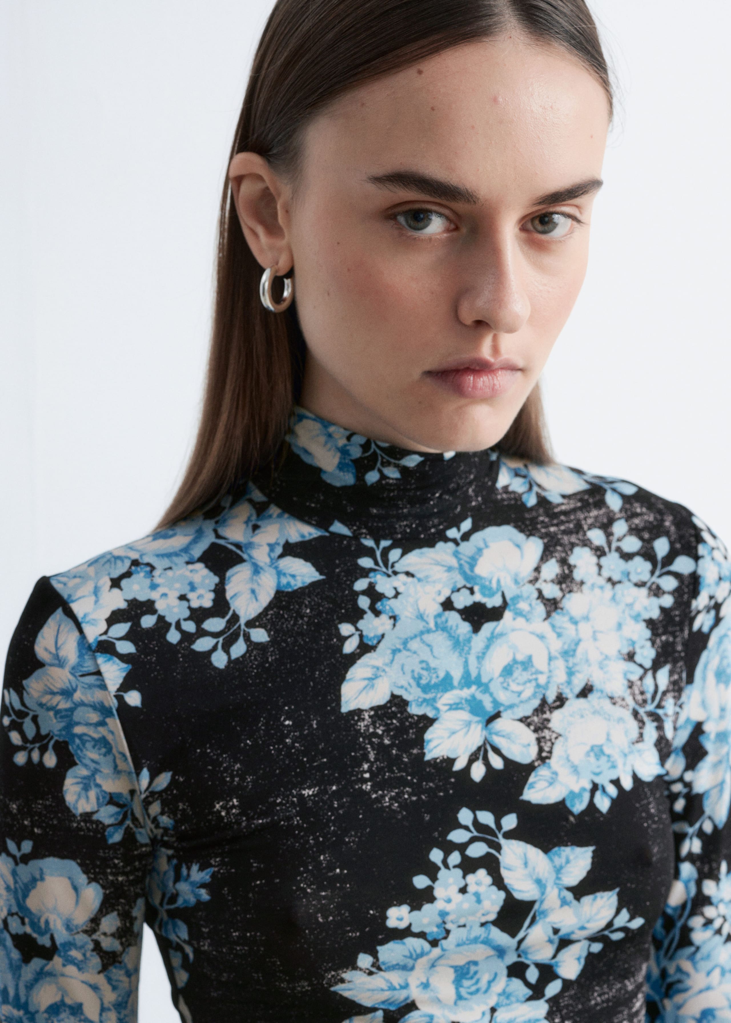 Image of Floral-Patterned Turtleneck Top