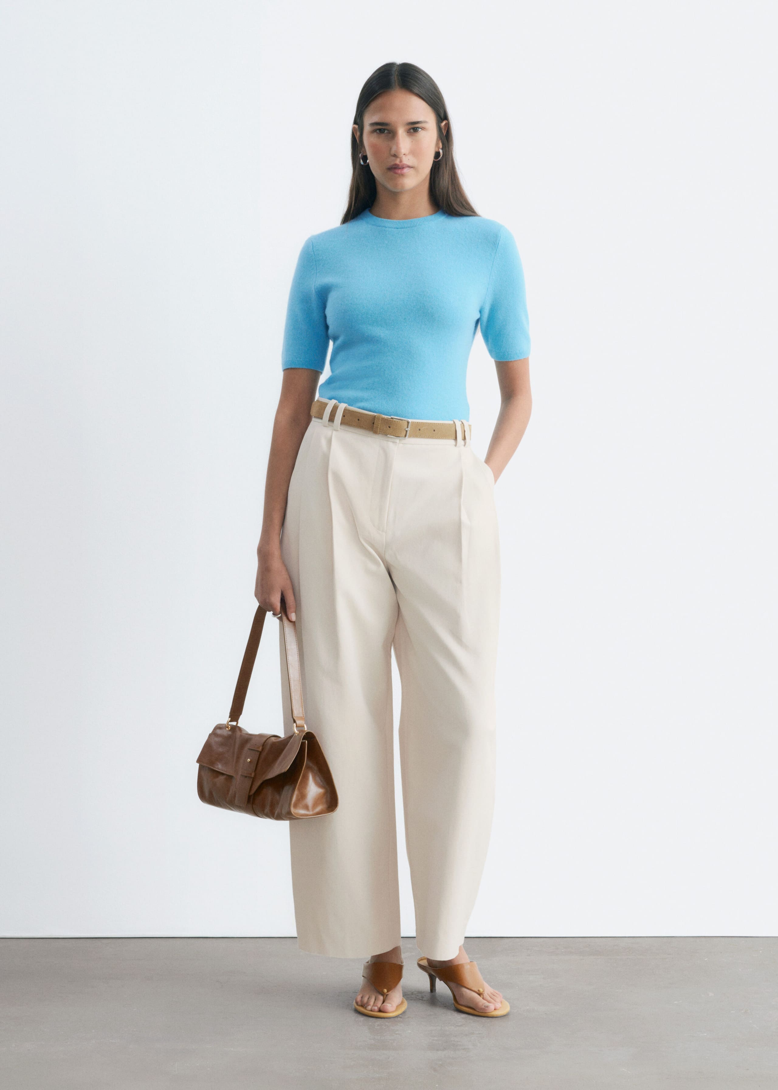 Short-Sleeve Cashmere Top - Blue - Lookbook