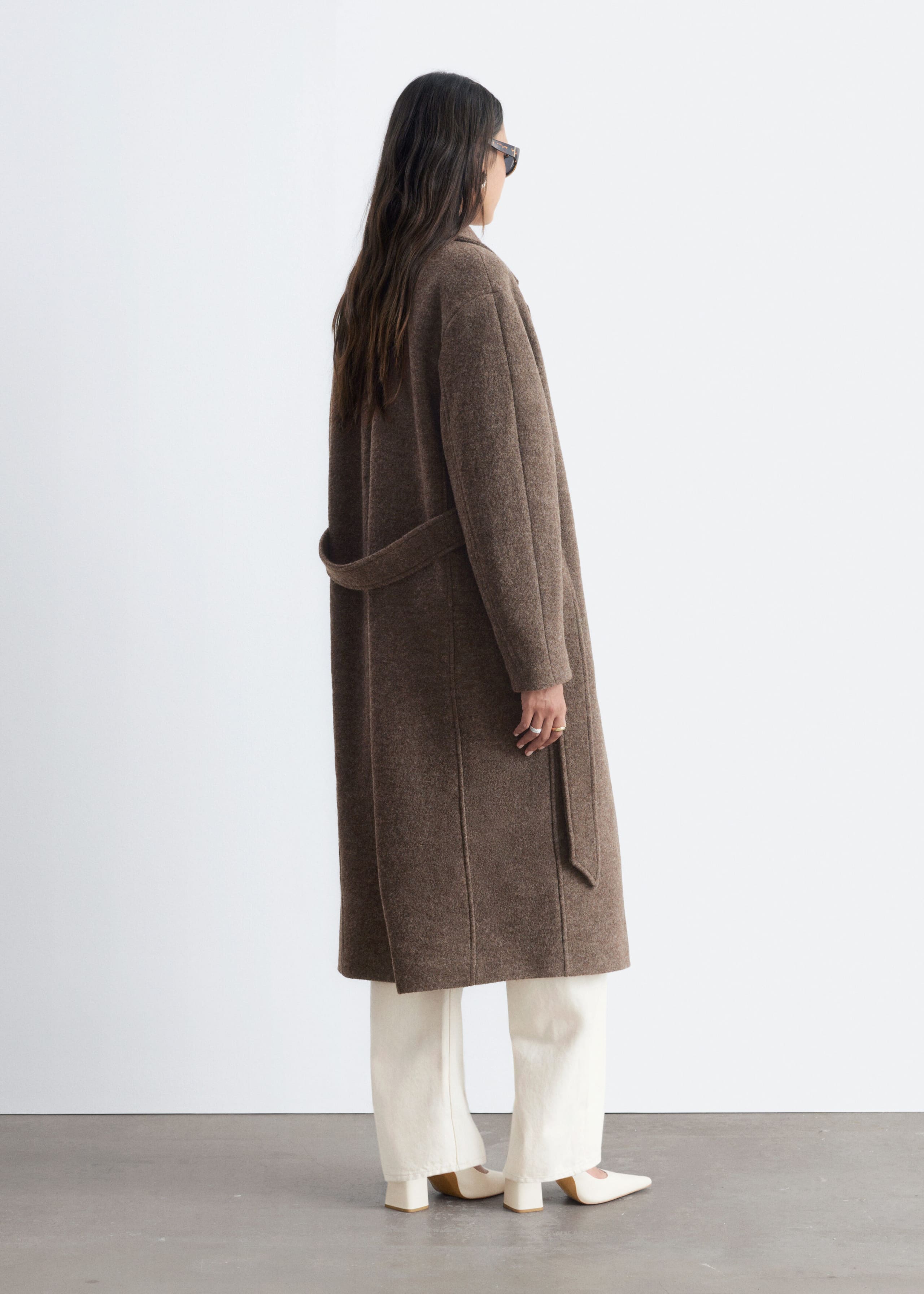 Voluminous Belted Wool Coat - Dark Mole Melange - Still Life