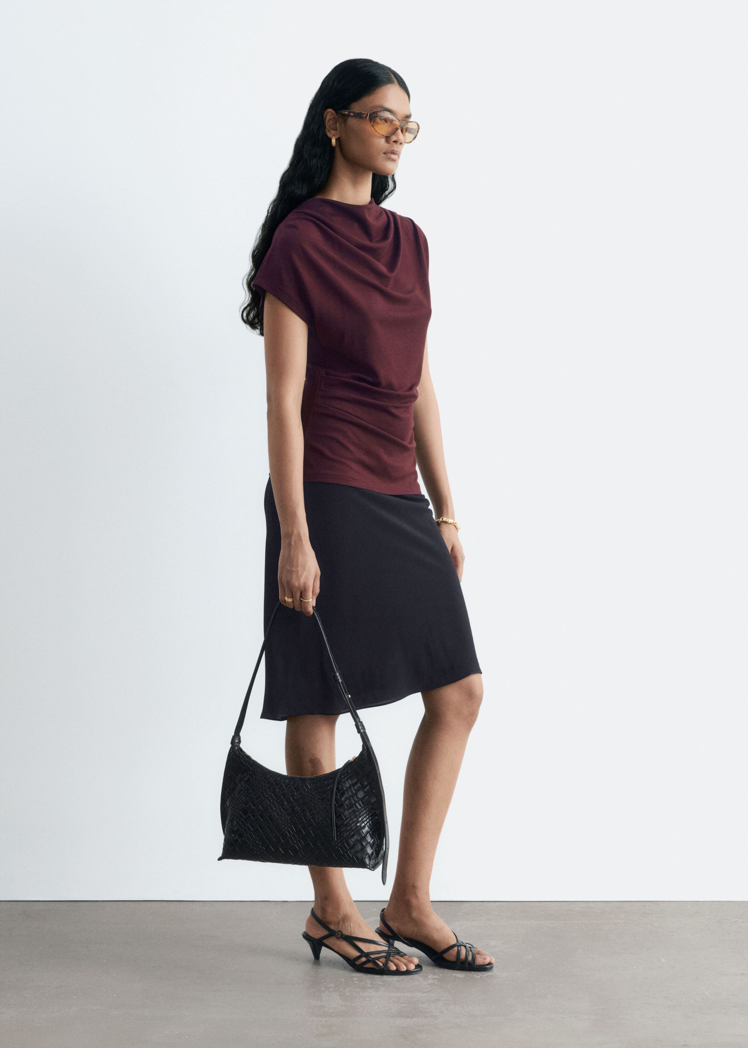 Draped Cowl-Neck Top - Black - Lookbook