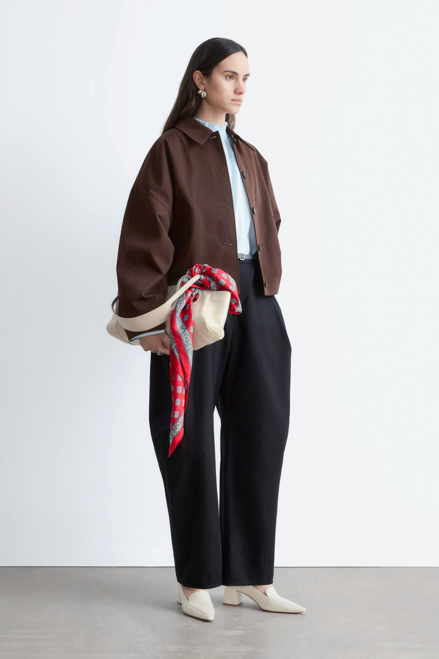 Krátká bavlněná bunda - Tmavě hnědá/Béžová - 4