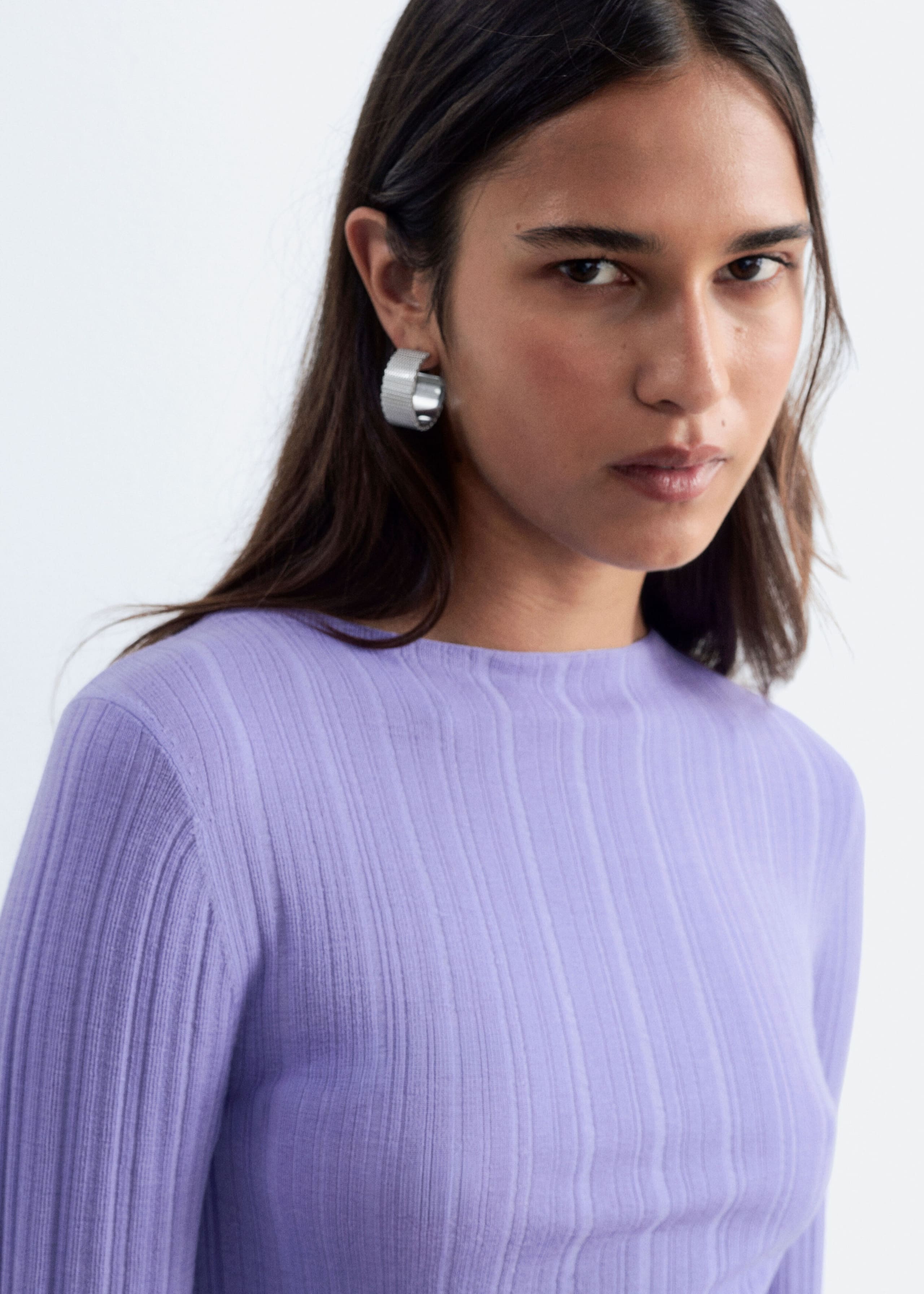 Rib-Knit Wool Boatneck Top - Bright Pink - Lookbook