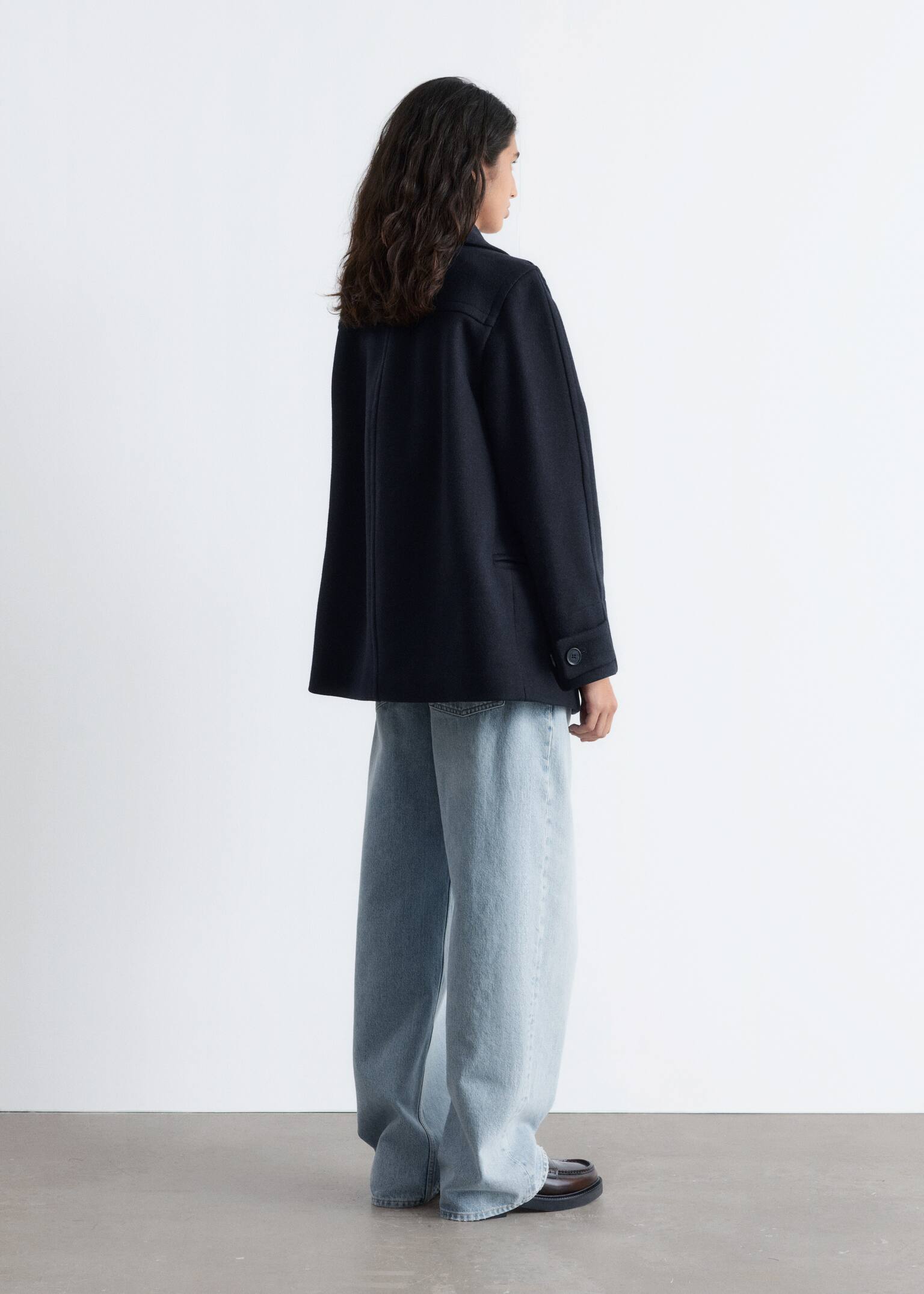Tailored Wool Pea Coat - Navy - 5