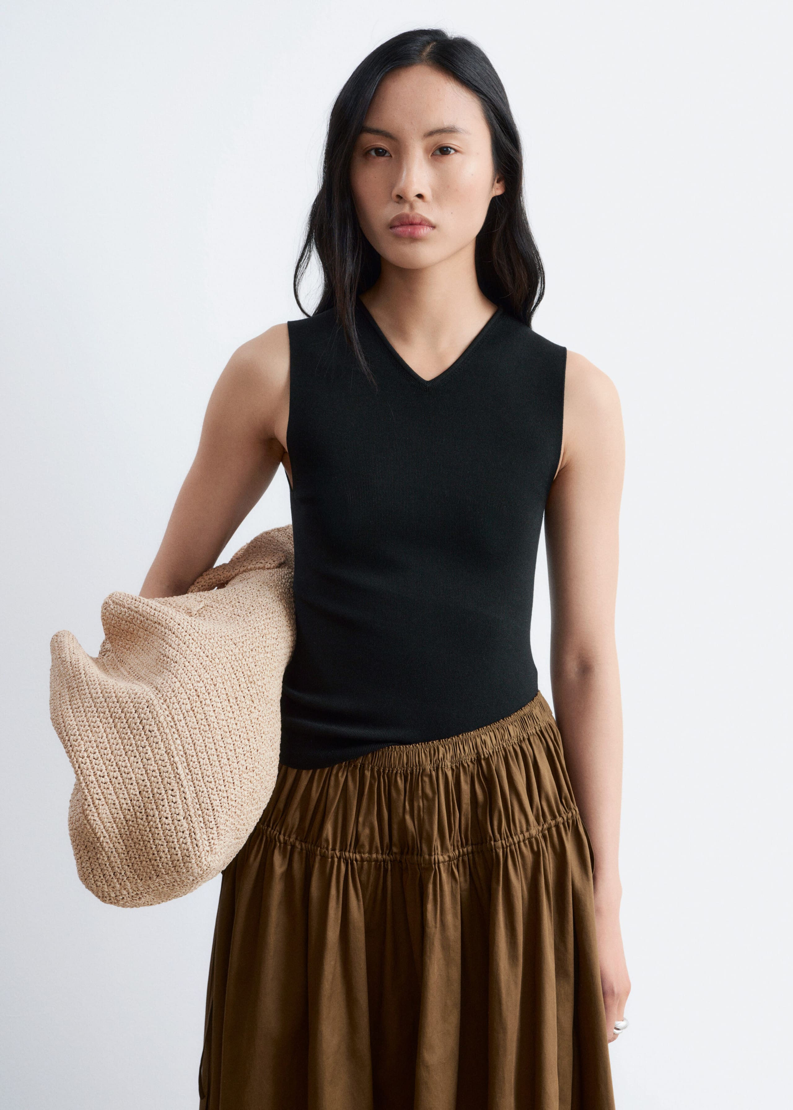 Image of Sleeveless V-Neck Knitted Top