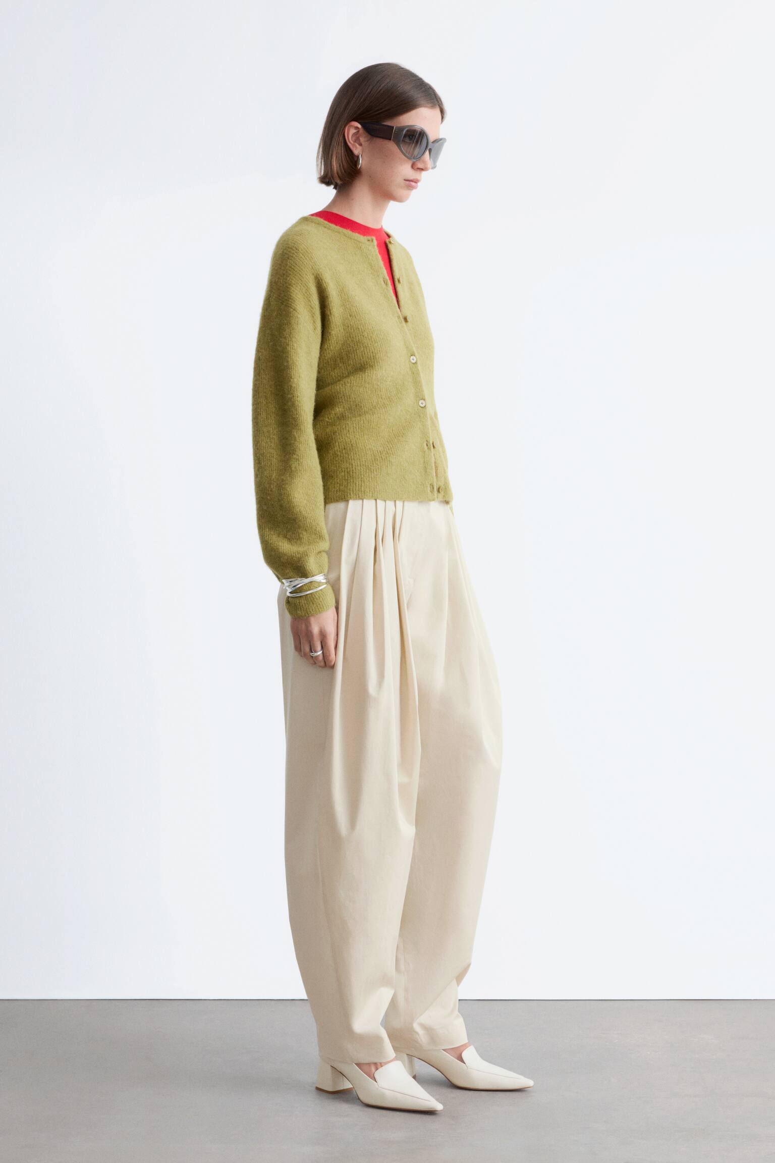 Alpaca-Blend Knitted Cardigan - Green/White/Pastel Yellow/Beige/Dusty Pink/Grey - 6